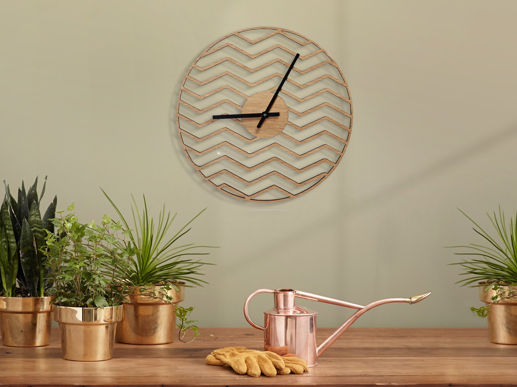 Minimalistic Wooden Geometric Wall Clock - Zig Zag Design