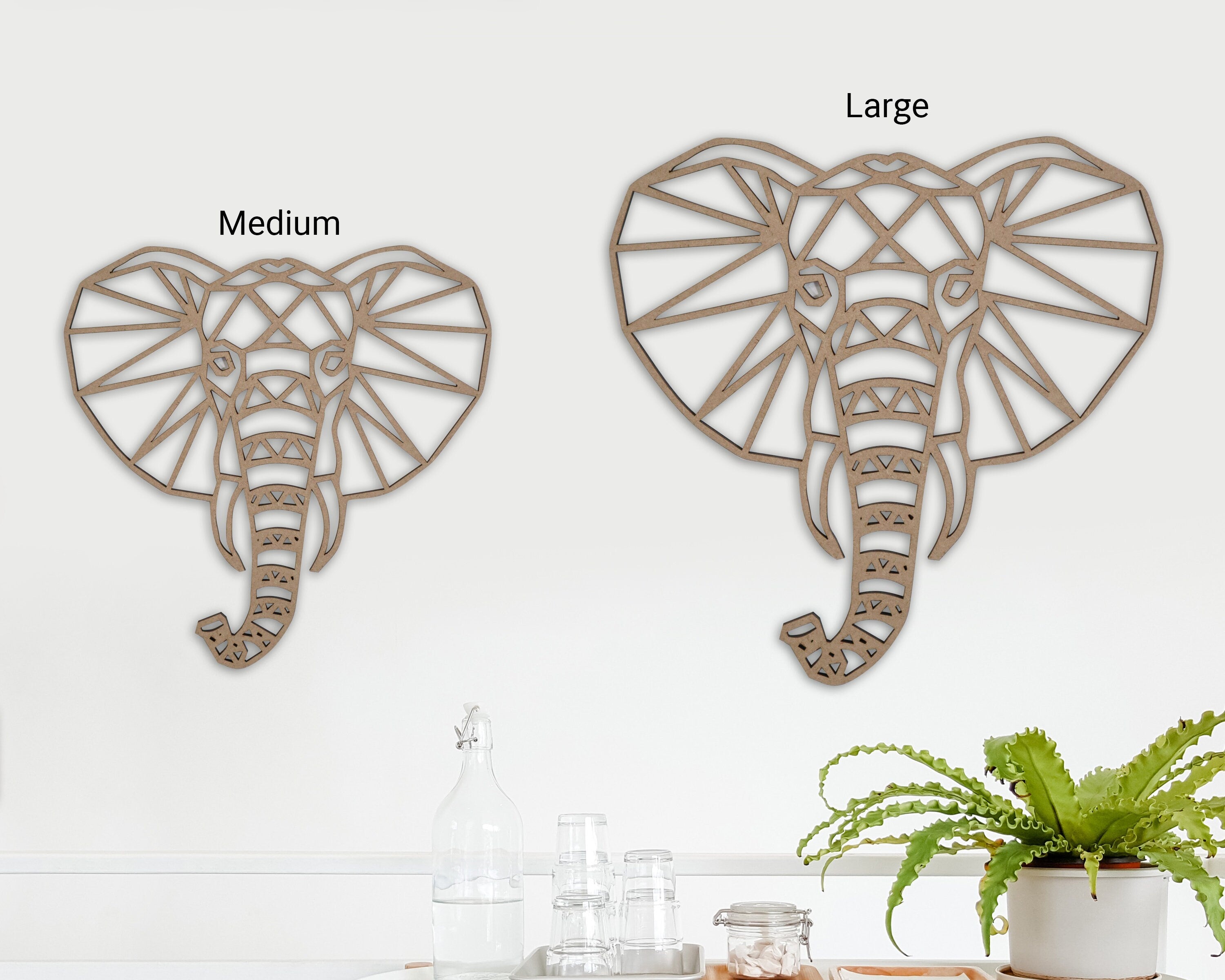 Safari Themed Wall Art, Wooden Geometric Elephant
