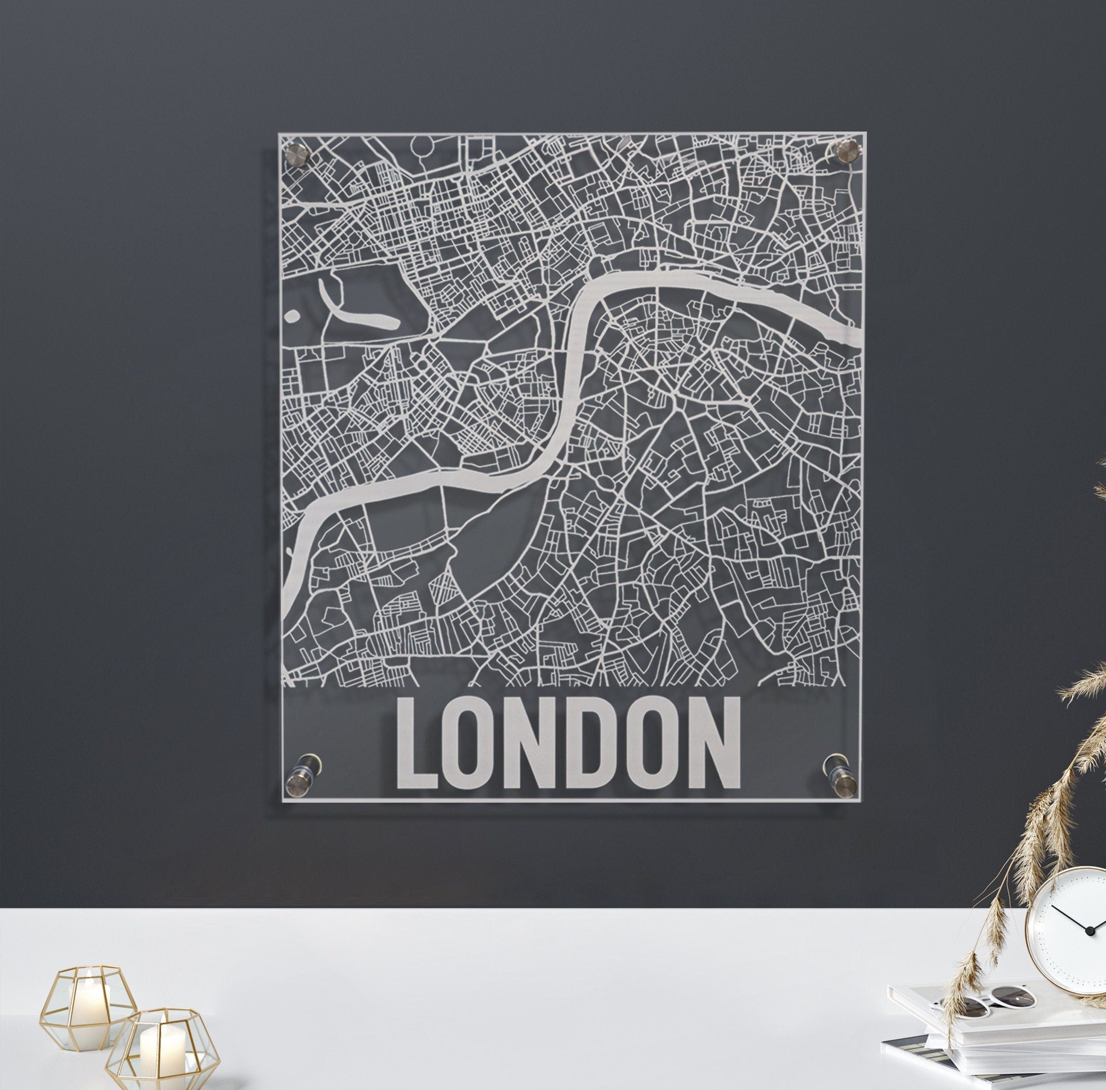 Engraved London City Wall Art Map