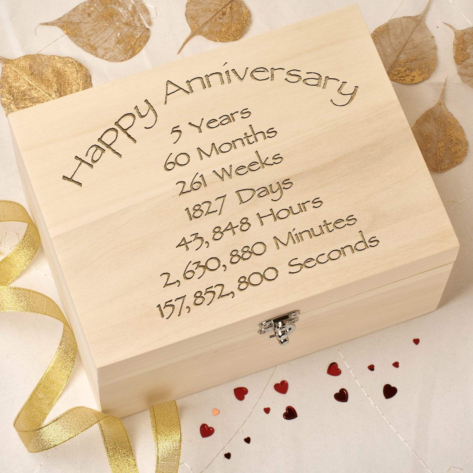 Keepsake Box - 5th Wedding Anniversary Keepsake Box - Time Design