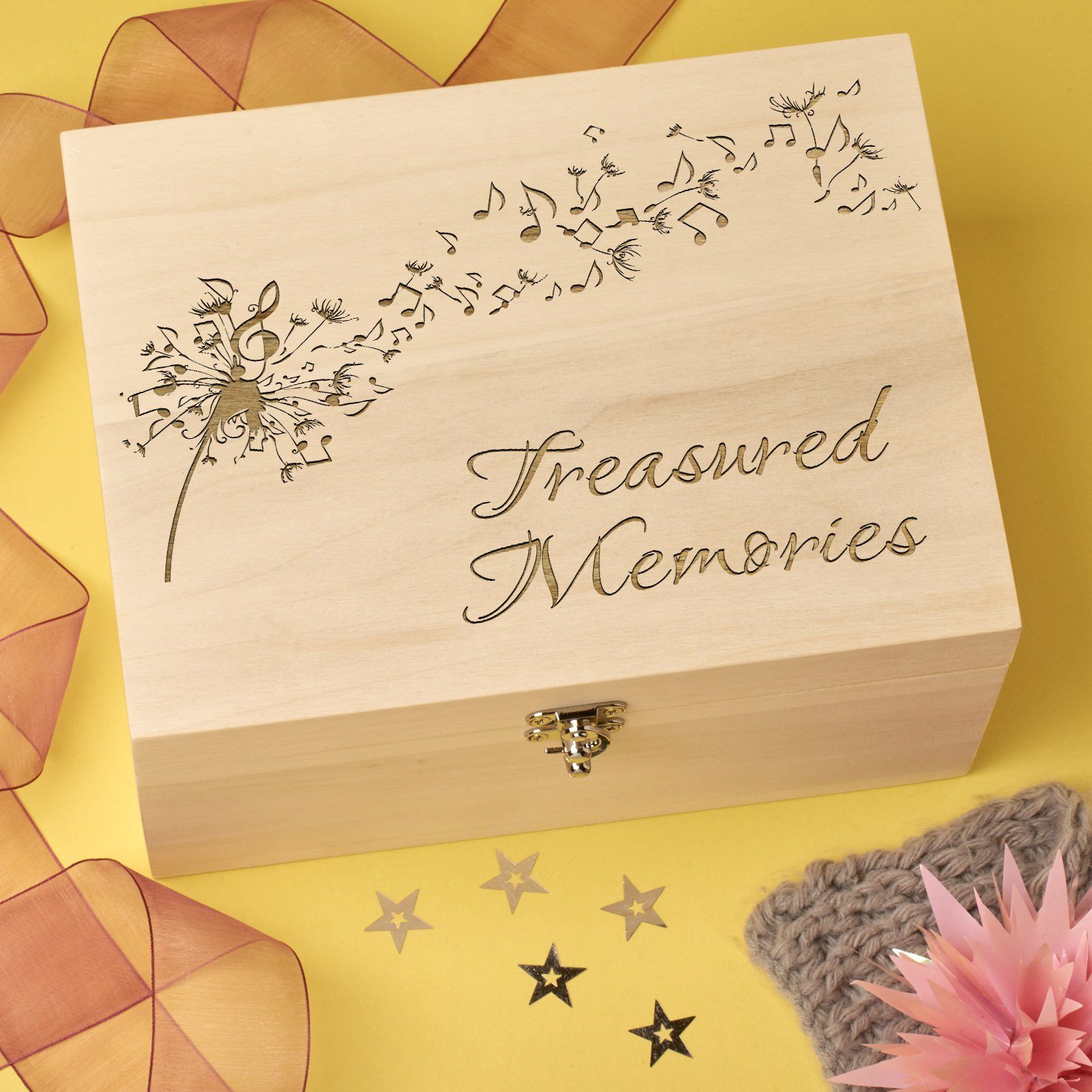 Keepsake Box - Laser Engraved Wooden Memory Keepsake Box - Dandelion
