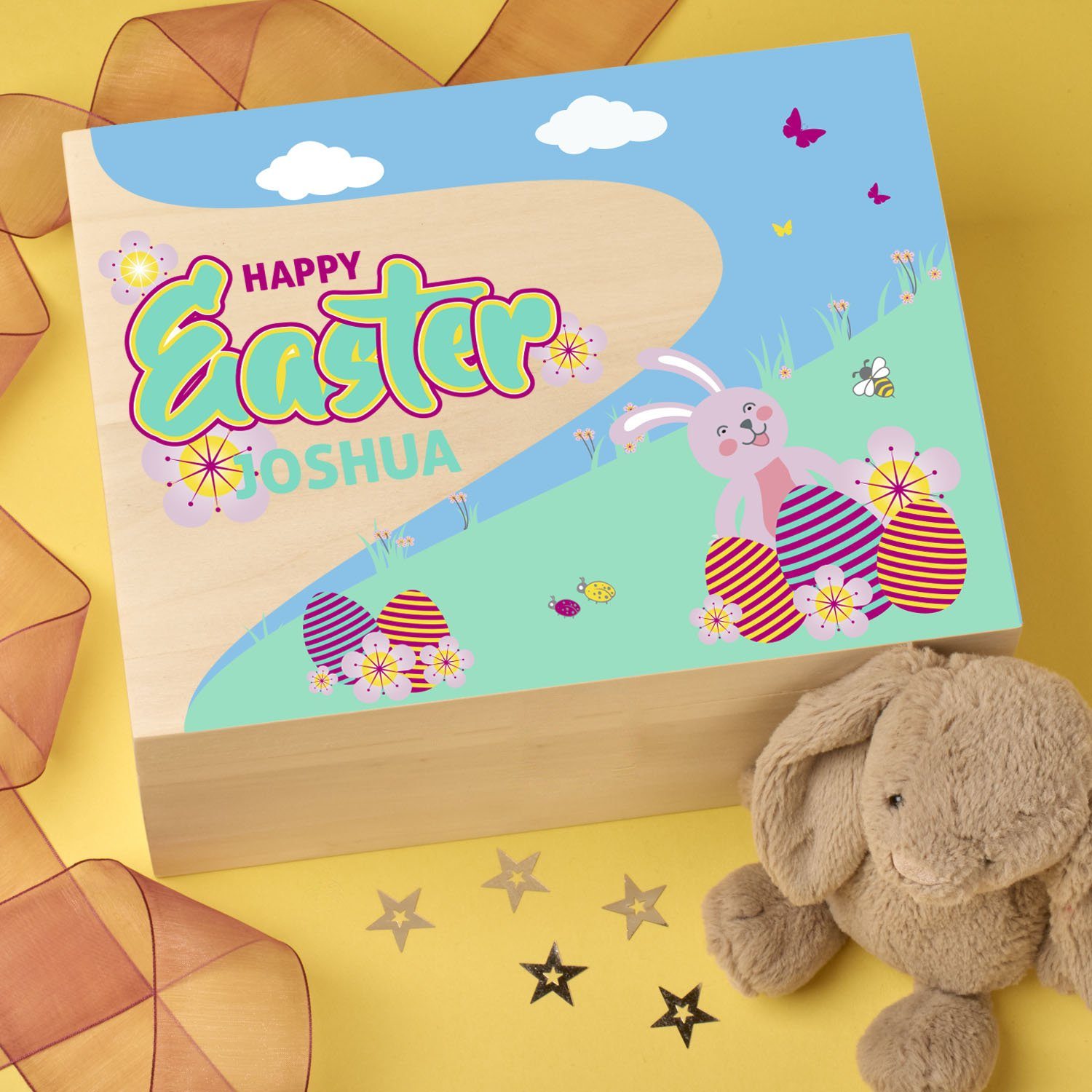 Keepsake Box - Personalised Wooden Easter Treat, Hunt, Keepsake Box - Bunny With Eggs