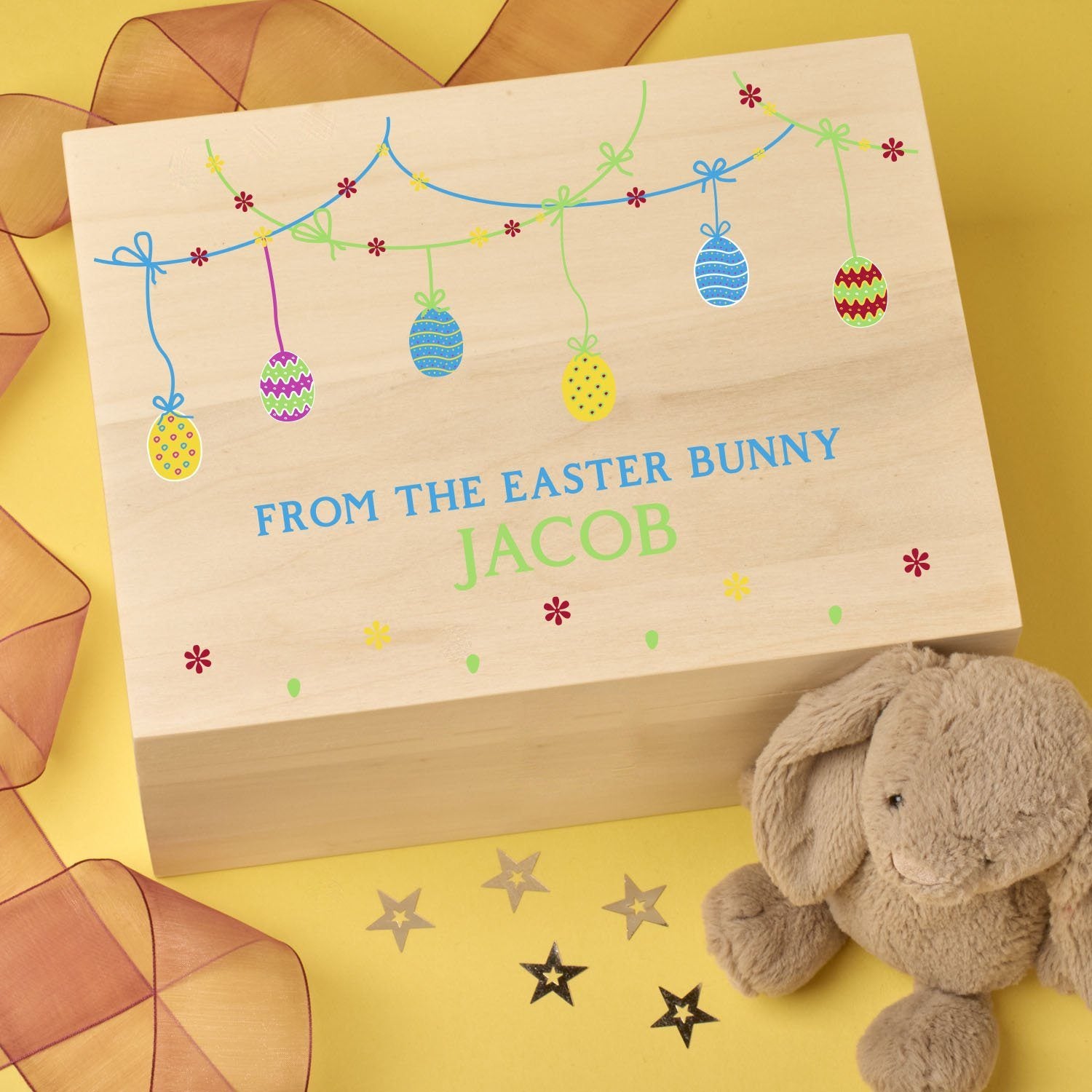 Keepsake Box - Personalised Wooden Easter Treat, Hunt, Keepsake Box - Egg Bunting