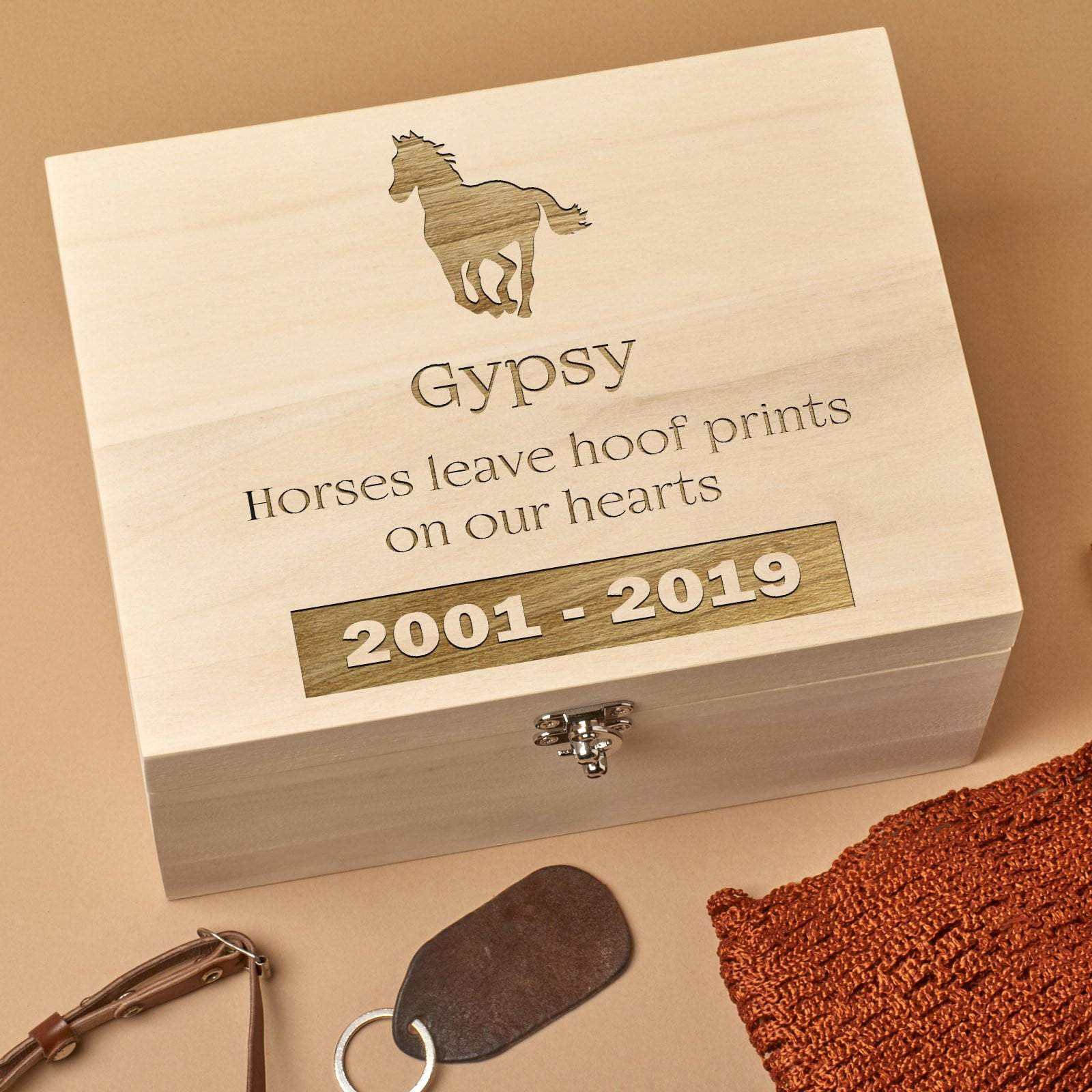 Keepsake Box - Personalised Wooden Horse Pet Memorial Keepsake Box - Horse