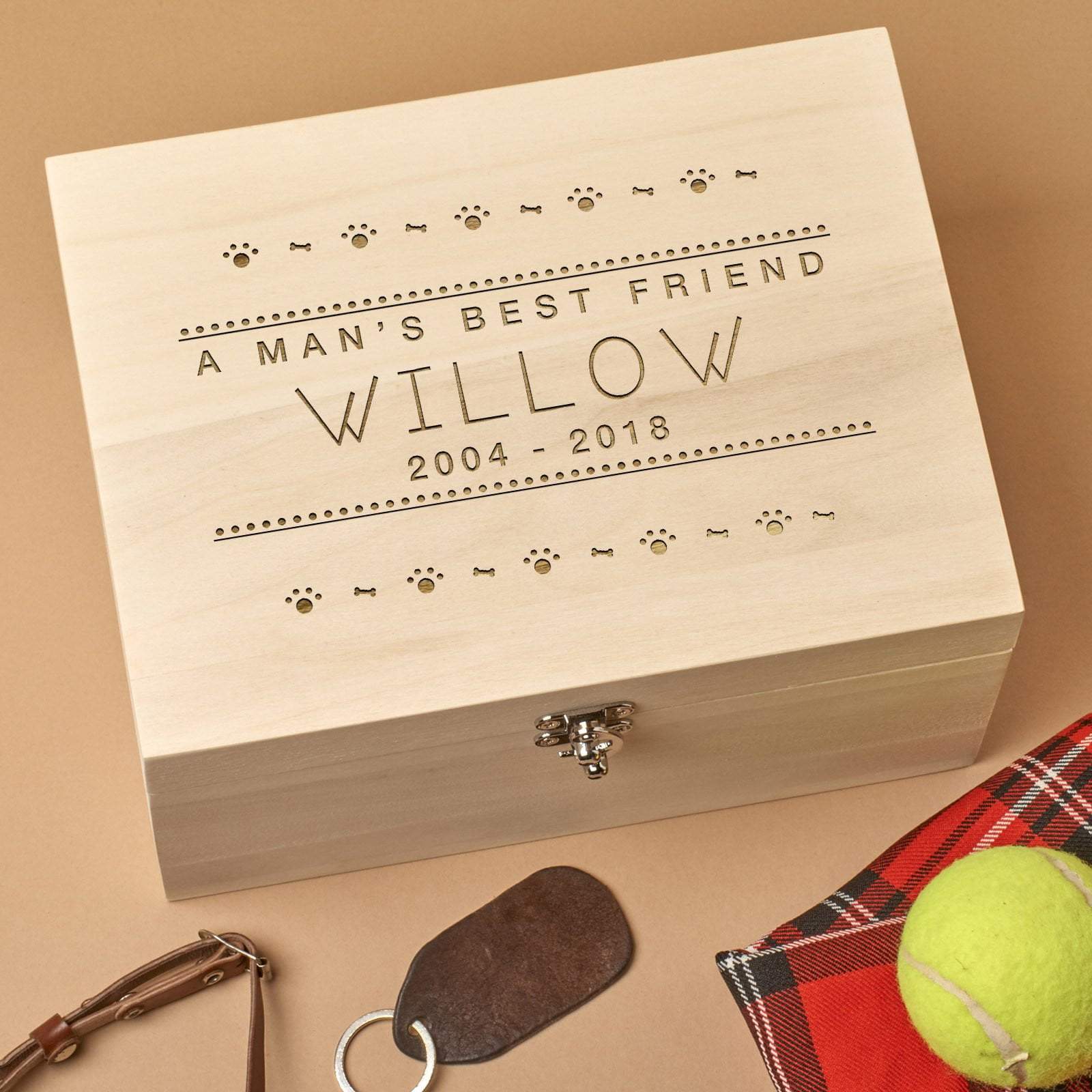 Keepsake Box - Personalised Wooden Pet Memorial Box - Man's Best Friend