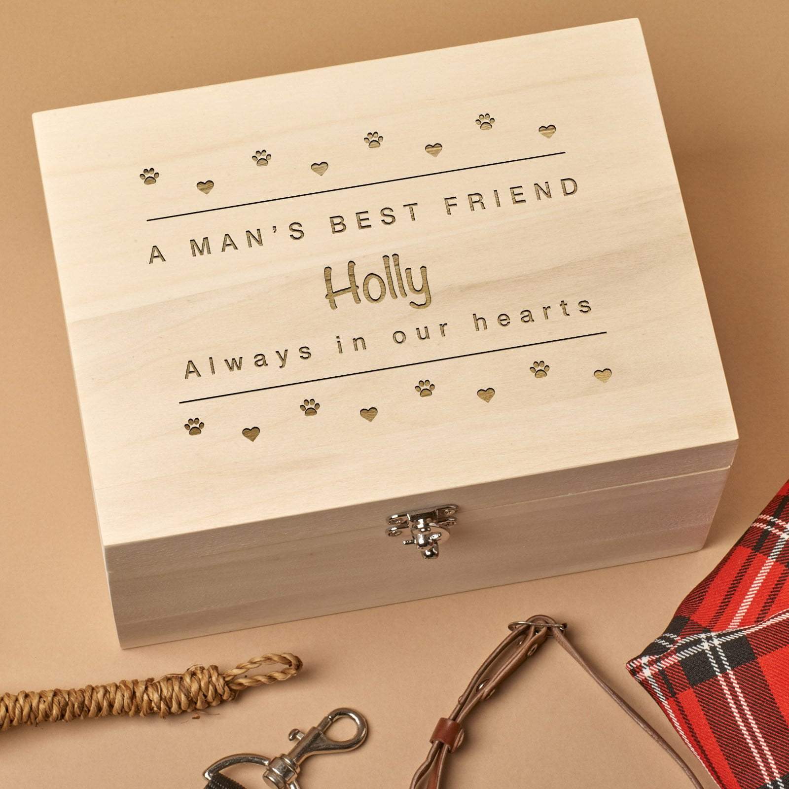 Keepsake Box - Personalised Wooden Pet Memorial Box - Small Paws