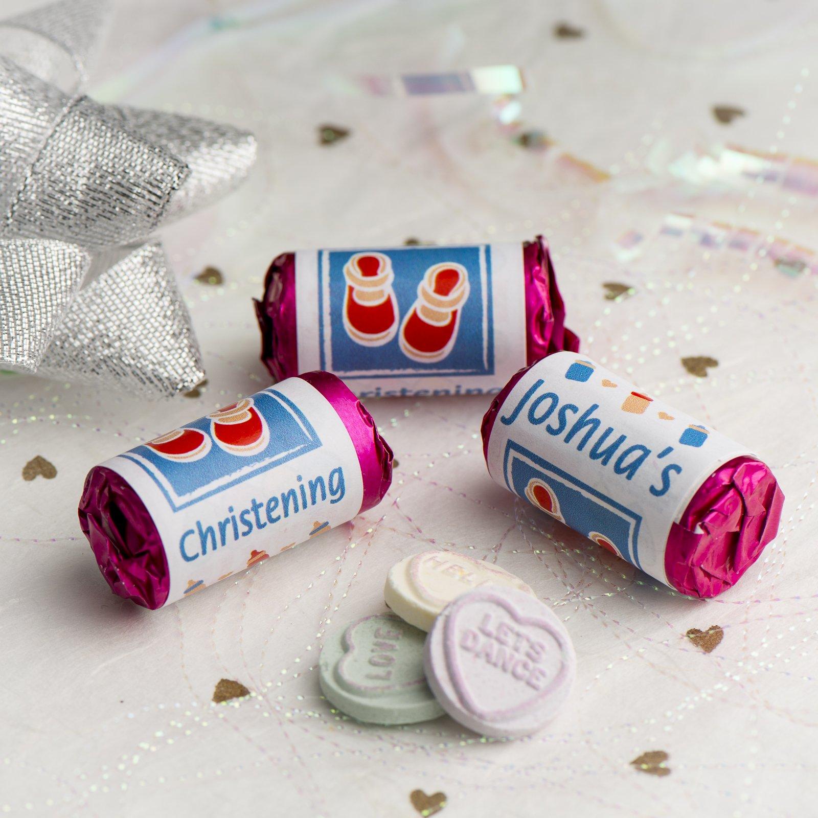 Love Hearts - Personalised Mini Love Hearts Rolls Sweets Favour - Baby Shower/Christening/Birthday - Shoes - Blue