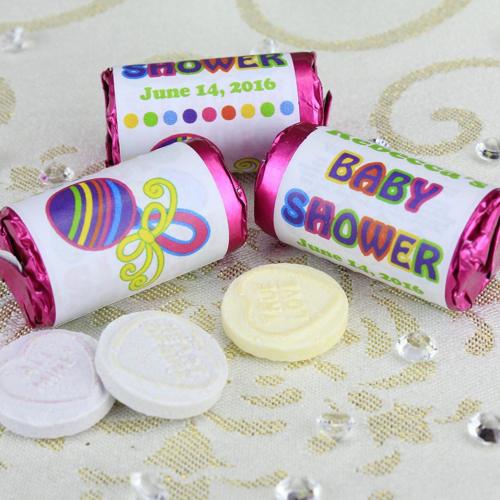 Love Hearts - Personalised Mini Love Hearts Rolls Sweets Favour - Baby Shower - Rattle