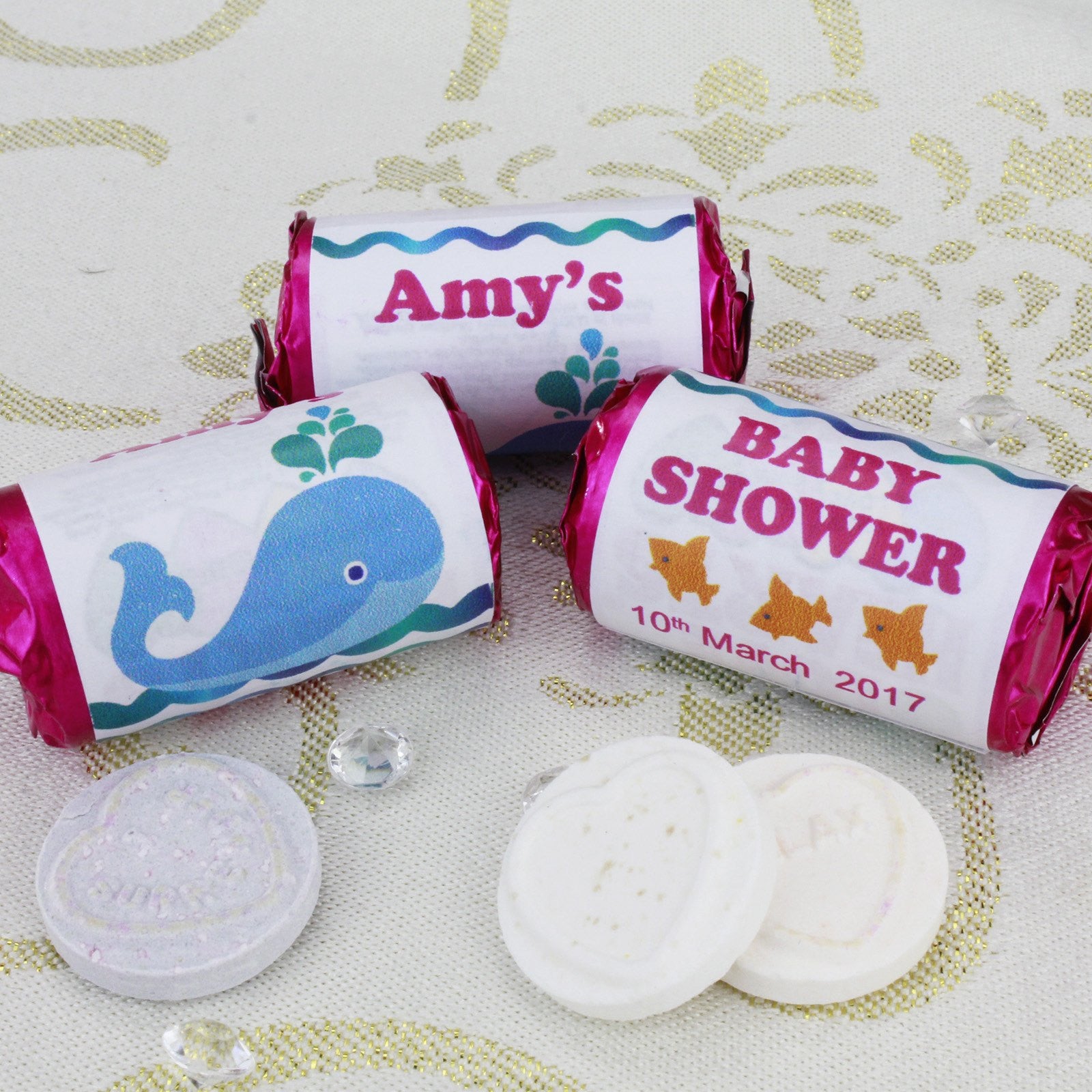 Love Hearts - Personalised Mini Love Hearts Rolls Sweets Favour - Baby Shower - Whale