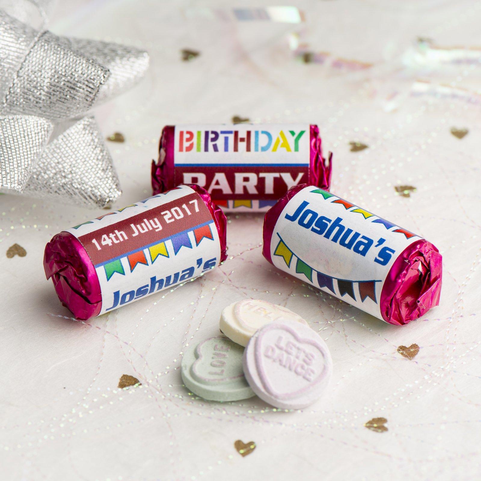 Love Hearts - Personalised Mini Love Hearts Rolls Sweets Favour - Birthday - Flags