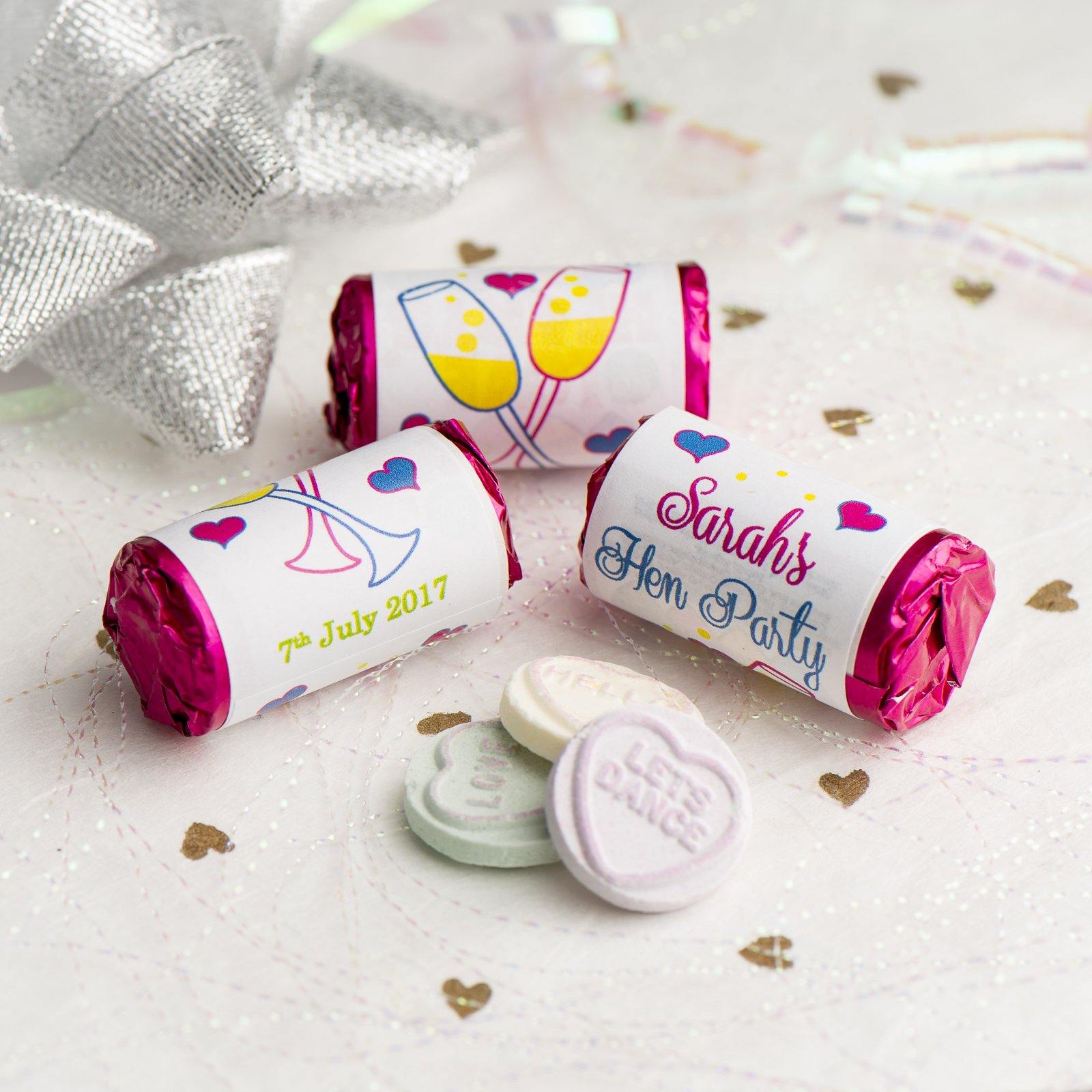 Love Hearts - Personalised Mini Love Hearts Rolls Sweets Favour - Hen Glasses