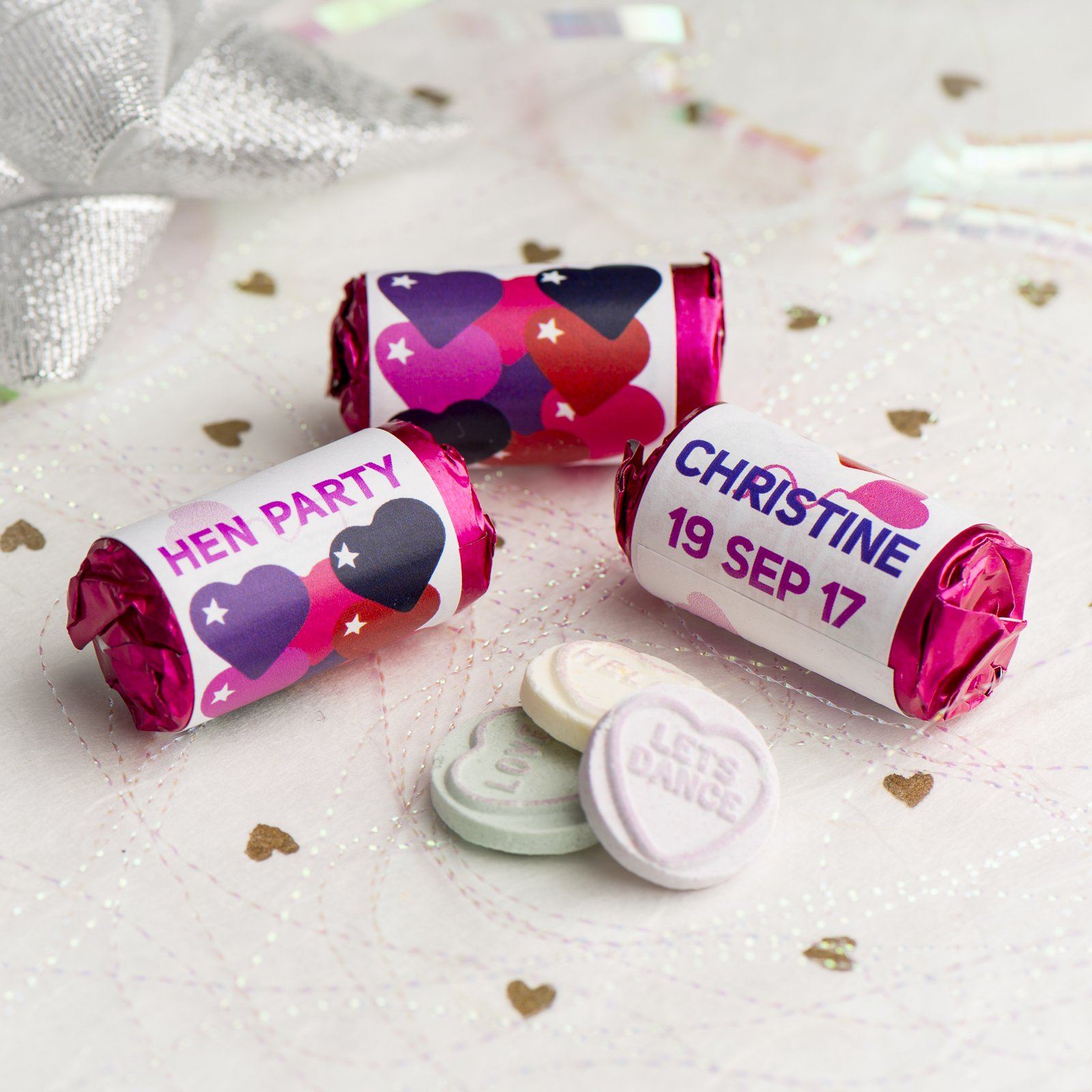 Love Hearts - Personalised Mini Love Hearts Rolls Sweets Favour - Hen - Hearts