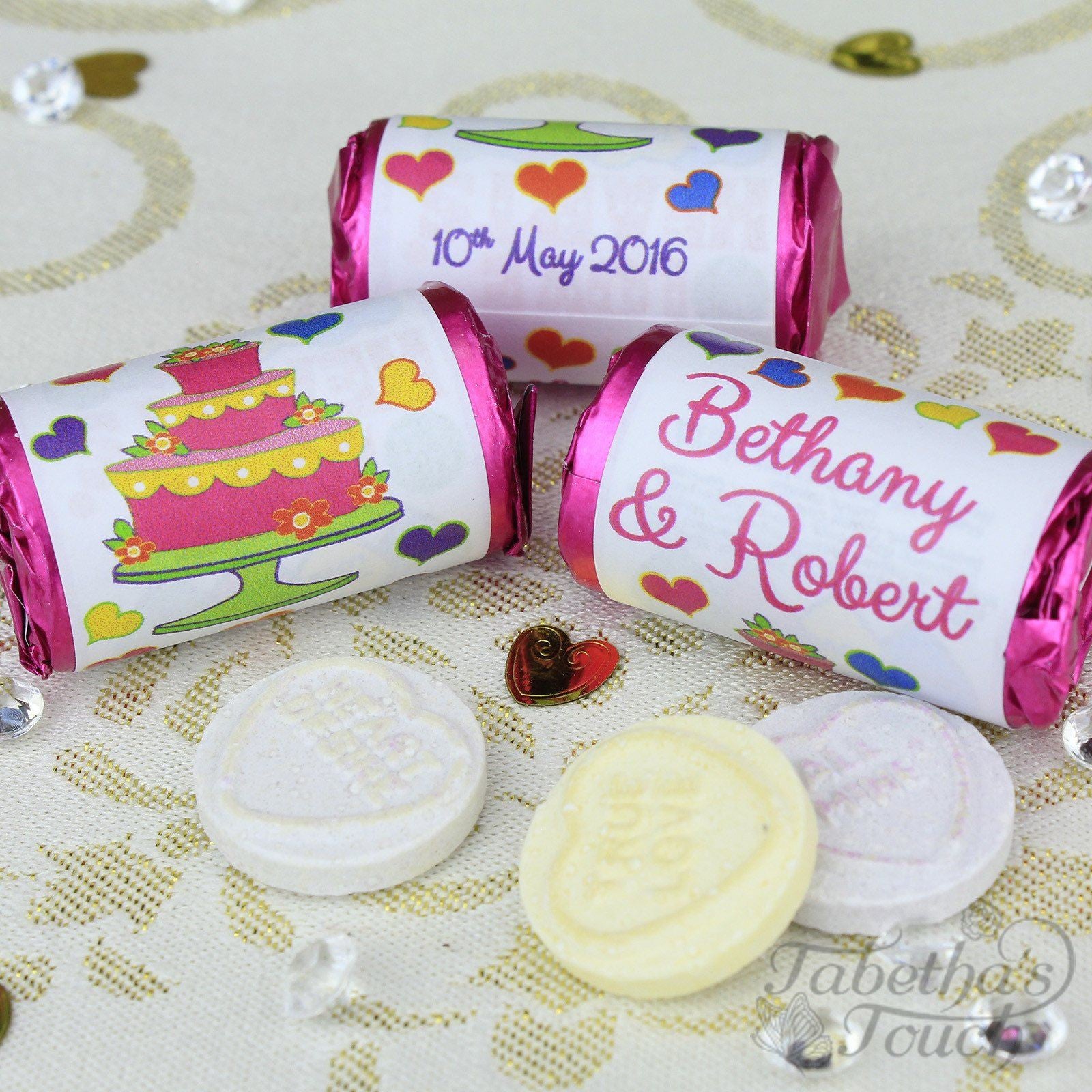 Love Hearts - Personalised Mini Love Hearts Rolls Sweets Favour - Wedding - Cake