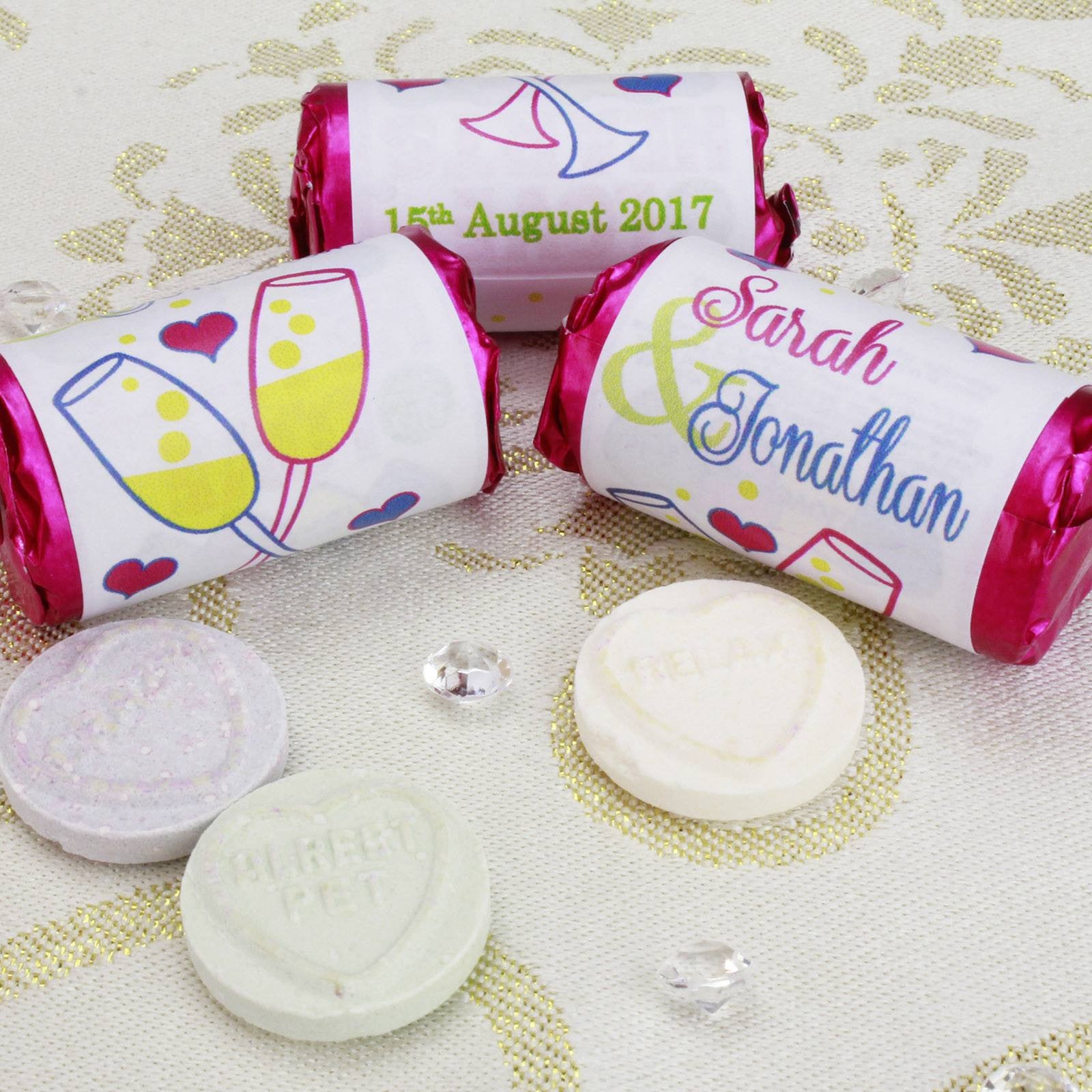 Love Hearts - Personalised Mini Love Hearts Rolls Sweets Favour - Wedding - Glasses