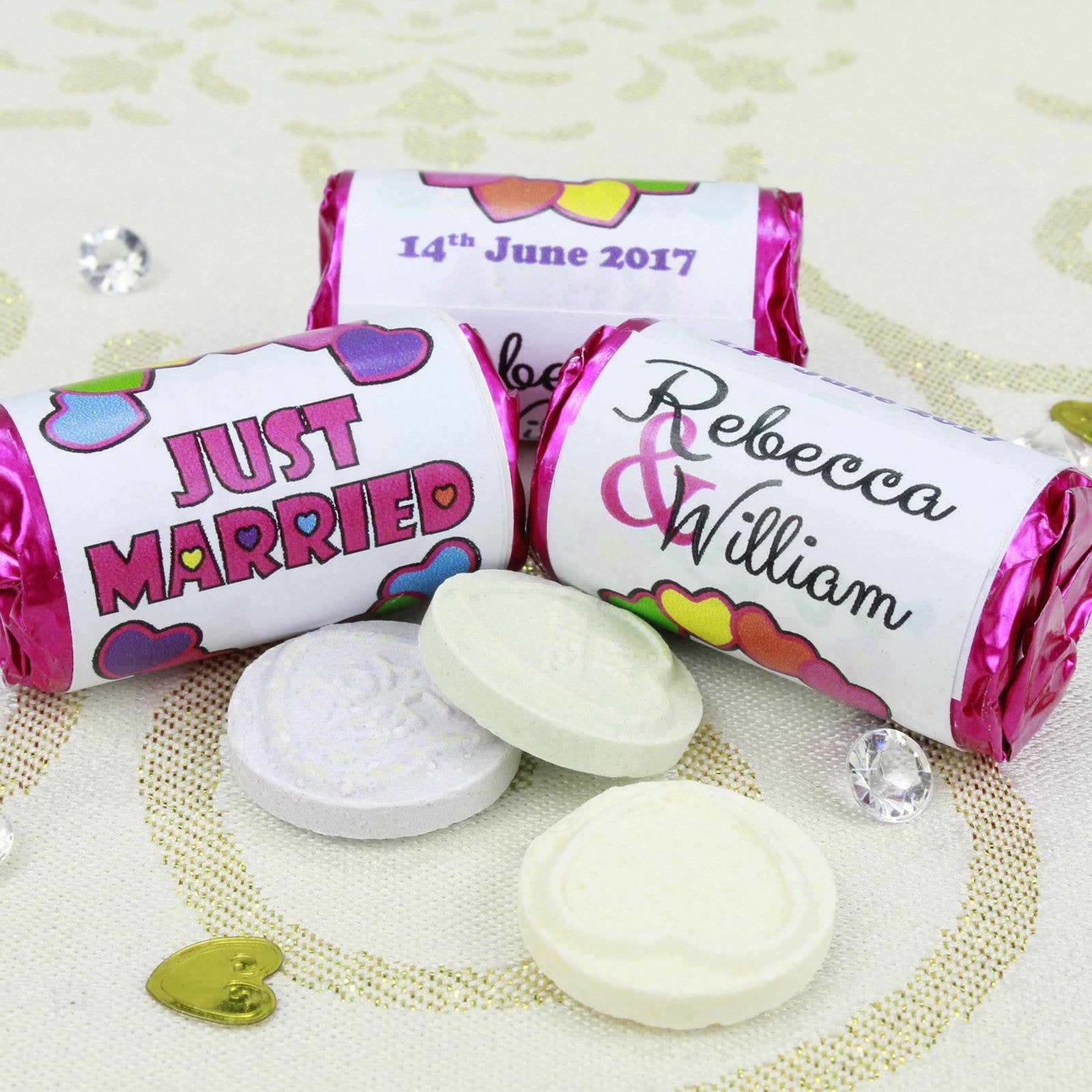 Love Hearts - Personalised Mini Love Hearts Rolls Sweets Favour - Wedding - Hearts