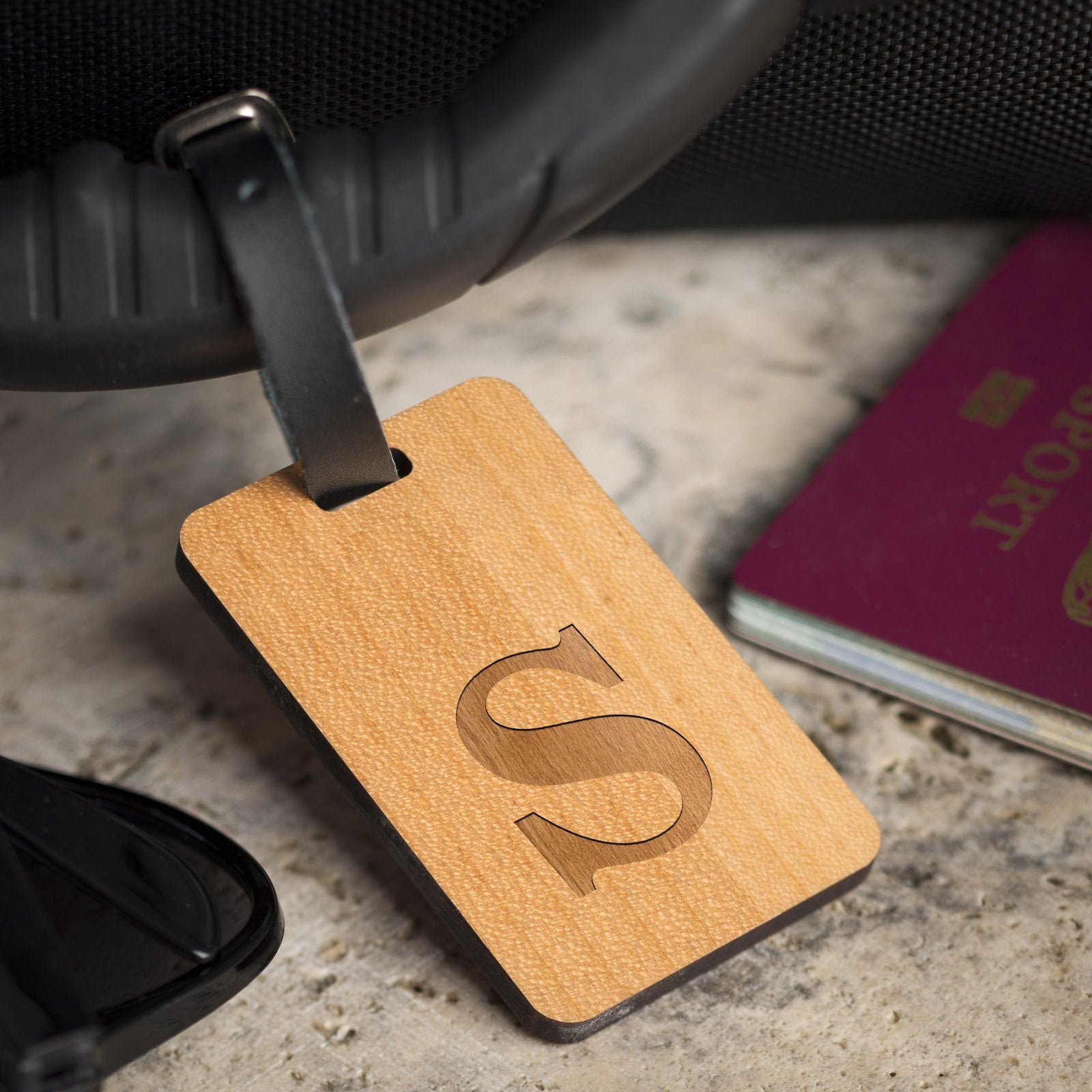 Luggage Tags - Personalised Wooden Luggage - Initial