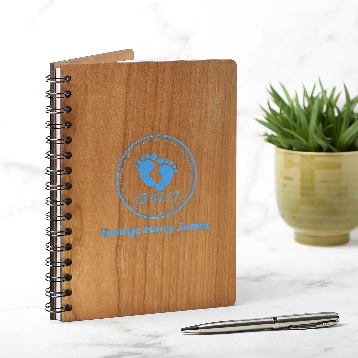 Notebook Planner - Personalised A5 Baby Memories Note Book Diary, Keepsake Milestone Journal - Stork