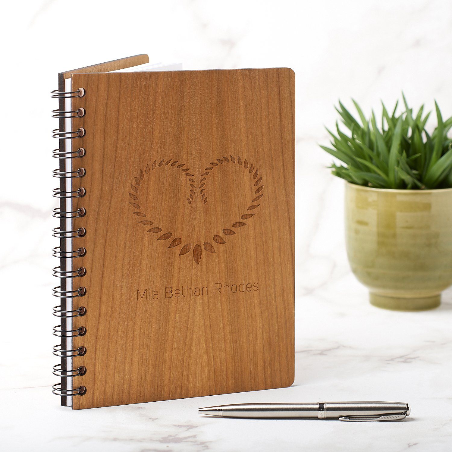 Notebook Planner - Personalised A5 Note Book, Journal Or Planner - Leaf Heart