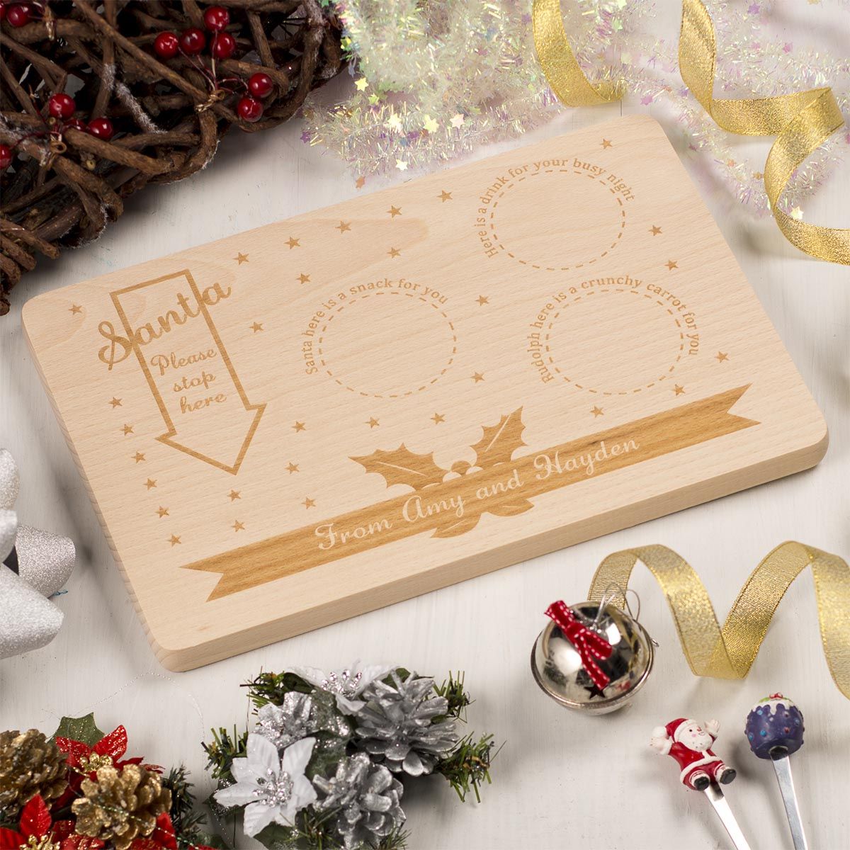 Personalised  Wooden Christmas Eve Santa Platter - Arrow