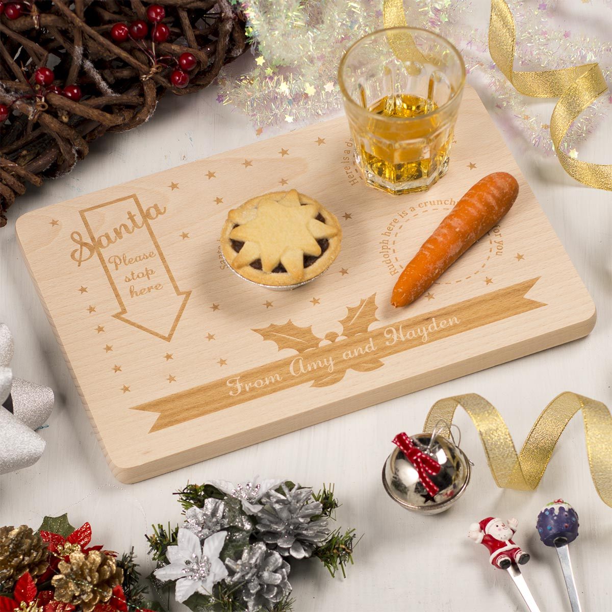 Personalised  Wooden Christmas Eve Santa Platter - Arrow