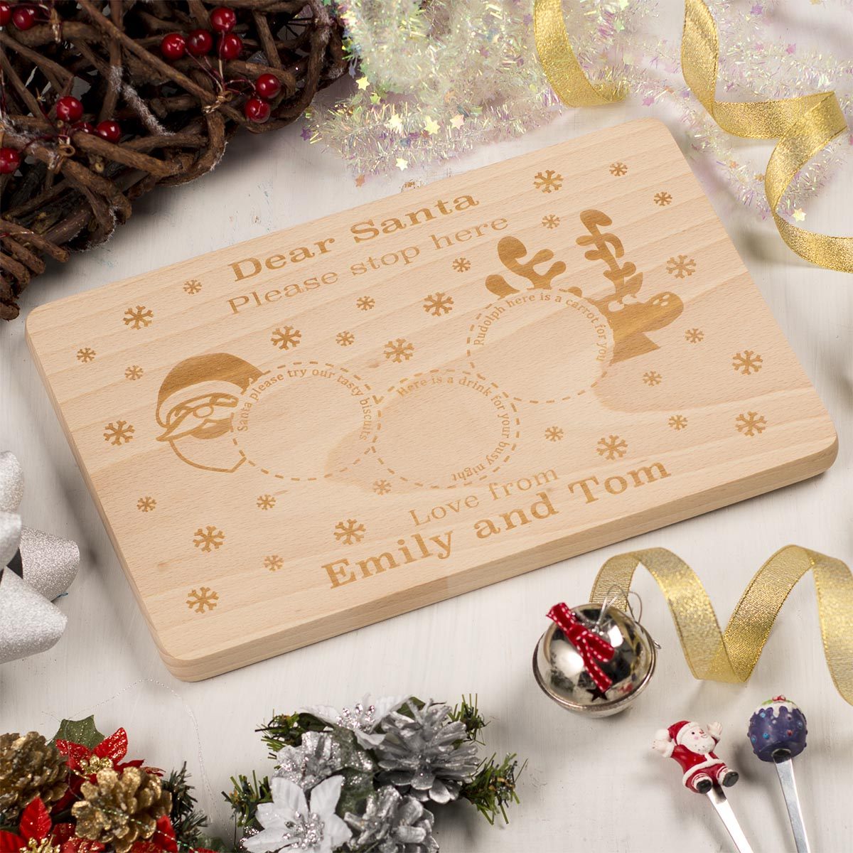 Personalised  Wooden Xmas Eve Santa's  Treats Platter -Circles