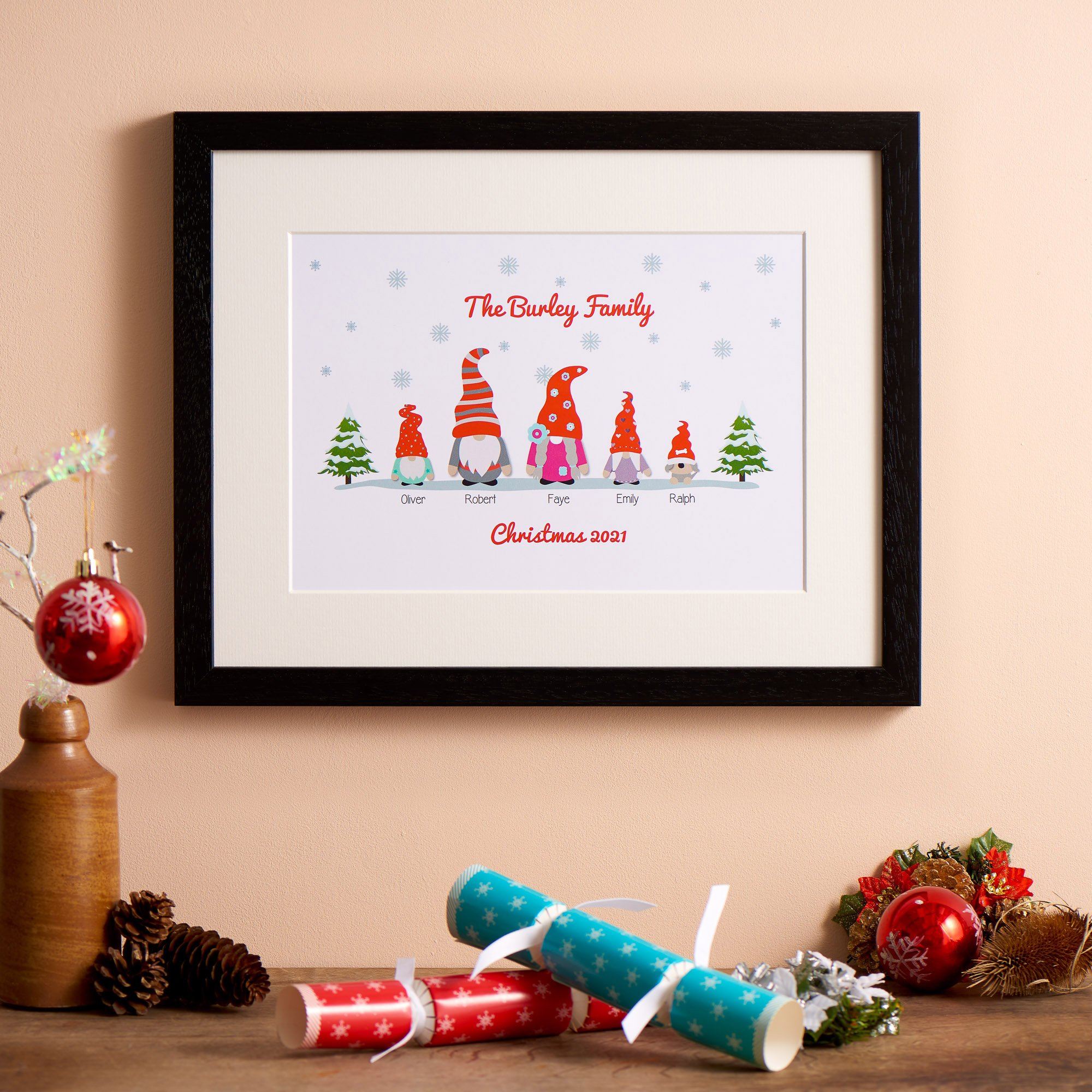 Print - Personalised Gonk Gnome Family Print - Snow Scene