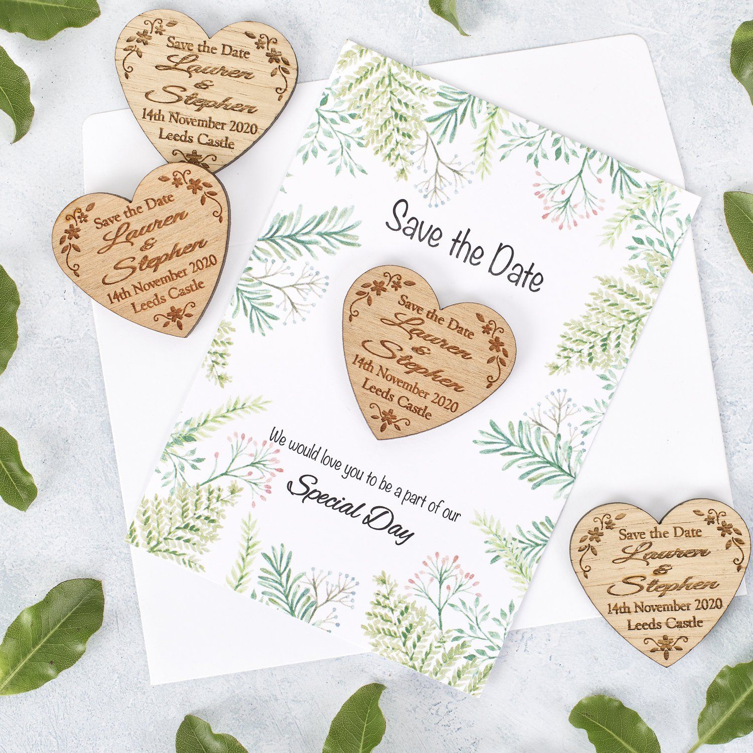 Save The Date Magnet With Cards - Save The Date Magnet Wooden Rustic & Cards - Heart Floral