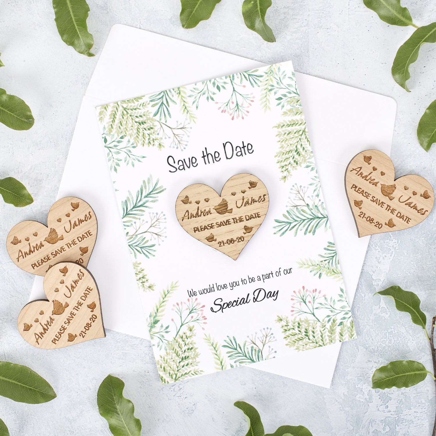 Save The Date Magnet With Cards - Save The Date Magnet Wooden Rustic & Cards - Heart Lovebirds