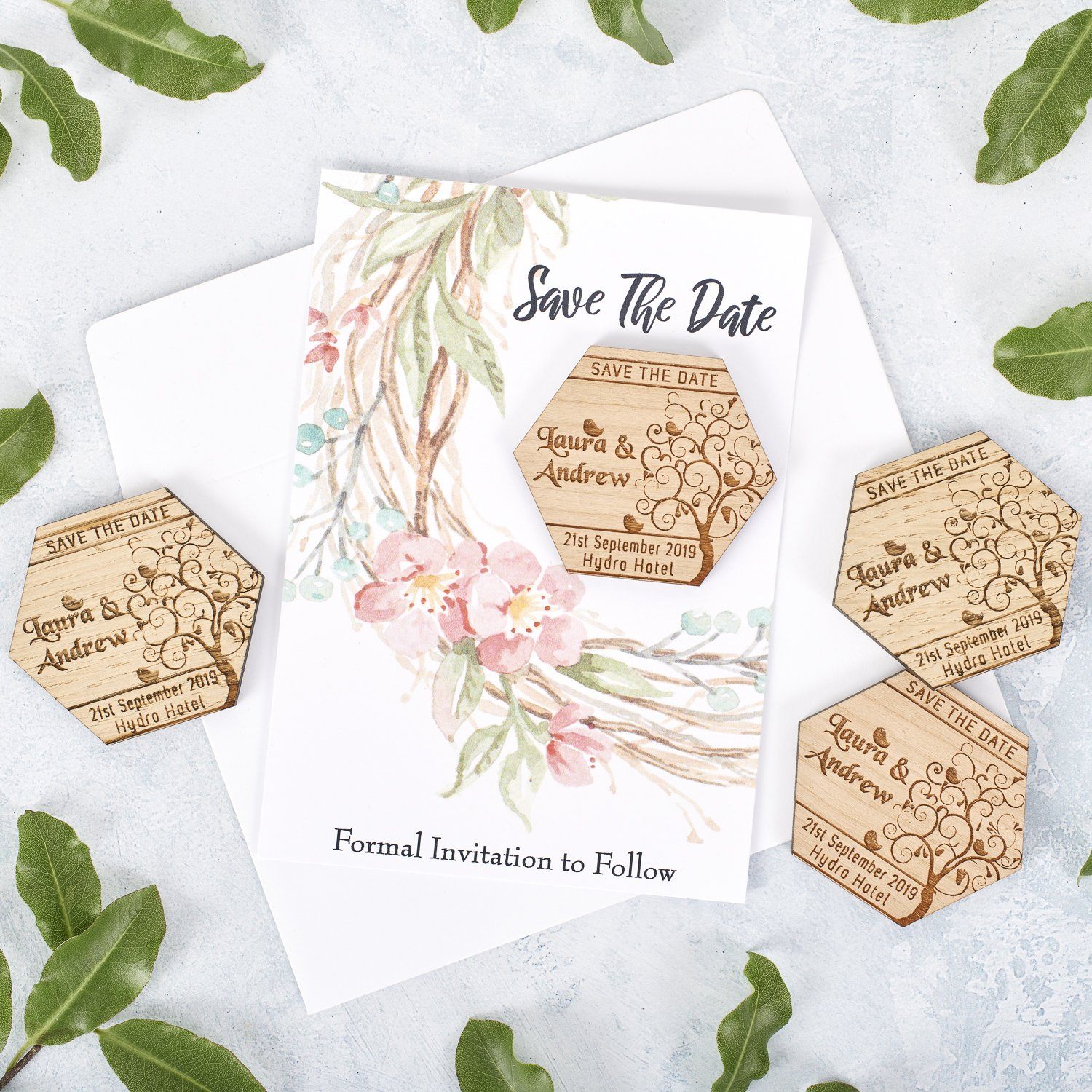 Save The Date Magnet With Cards - Save The Date Magnet Wooden Rustic & Cards - Hexagon