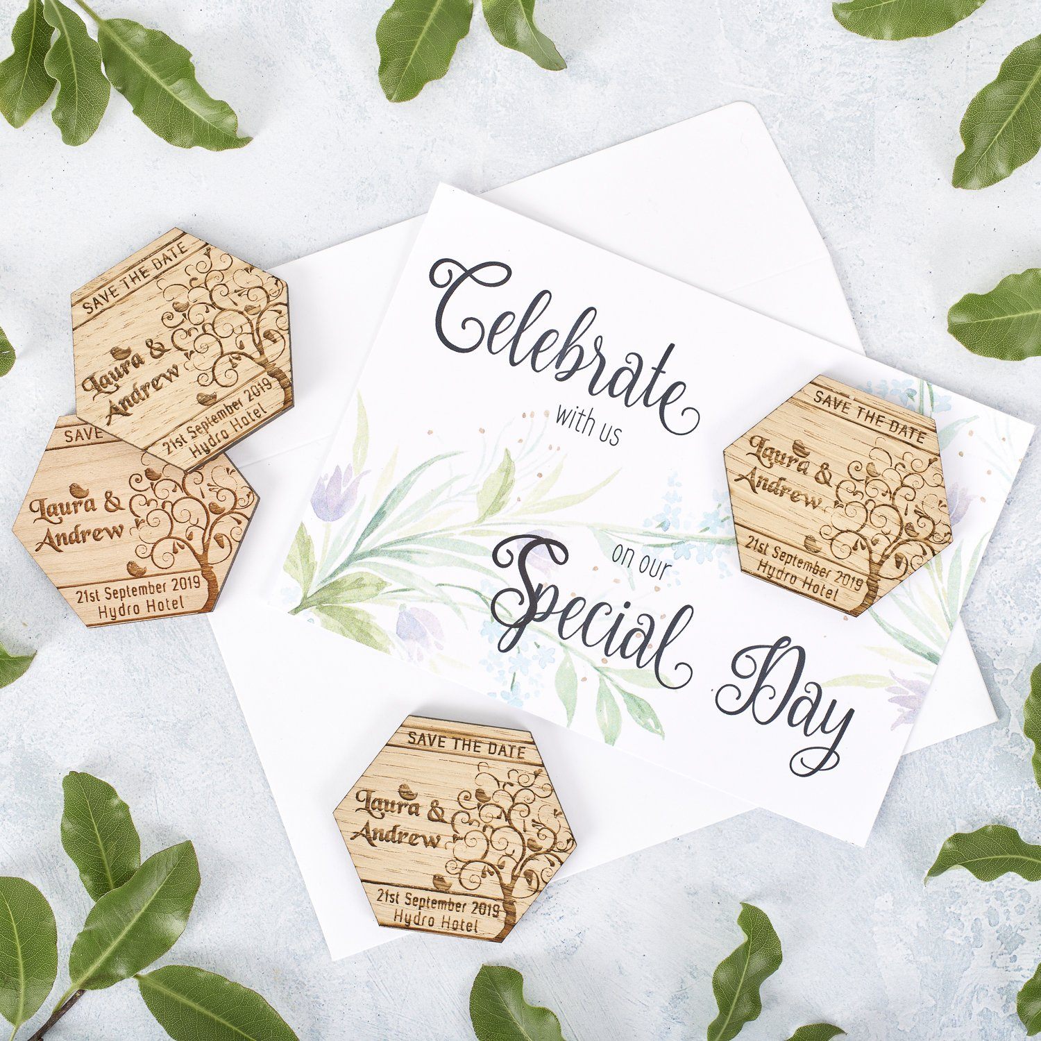 Save The Date Magnet With Cards - Save The Date Magnet Wooden Rustic & Cards - Hexagon