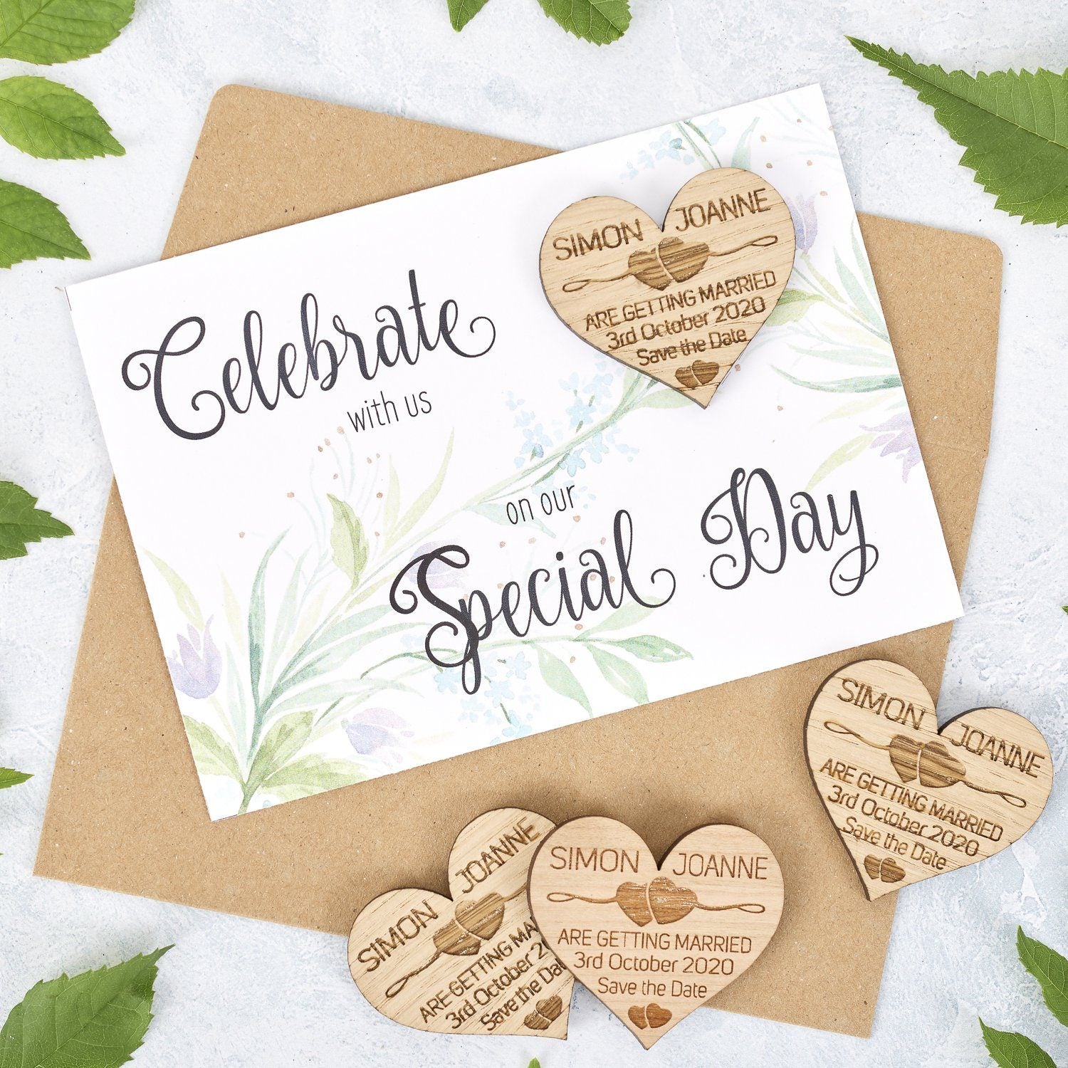 Save The Date Magnet With Cards - Save The Date Magnet Wooden Rustic & Cards - Two Hearts