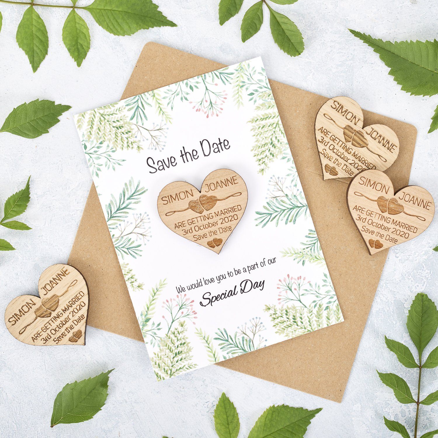 Save The Date Magnet With Cards - Save The Date Magnet Wooden Rustic & Cards - Two Hearts