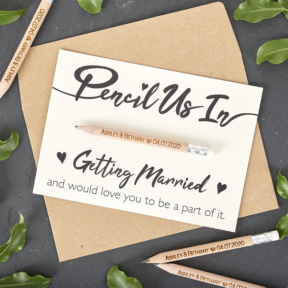Save The Date Pencils - Pencil Us In Invitations | Save The Date Pencils | Optional Backing Cards & Envelopes