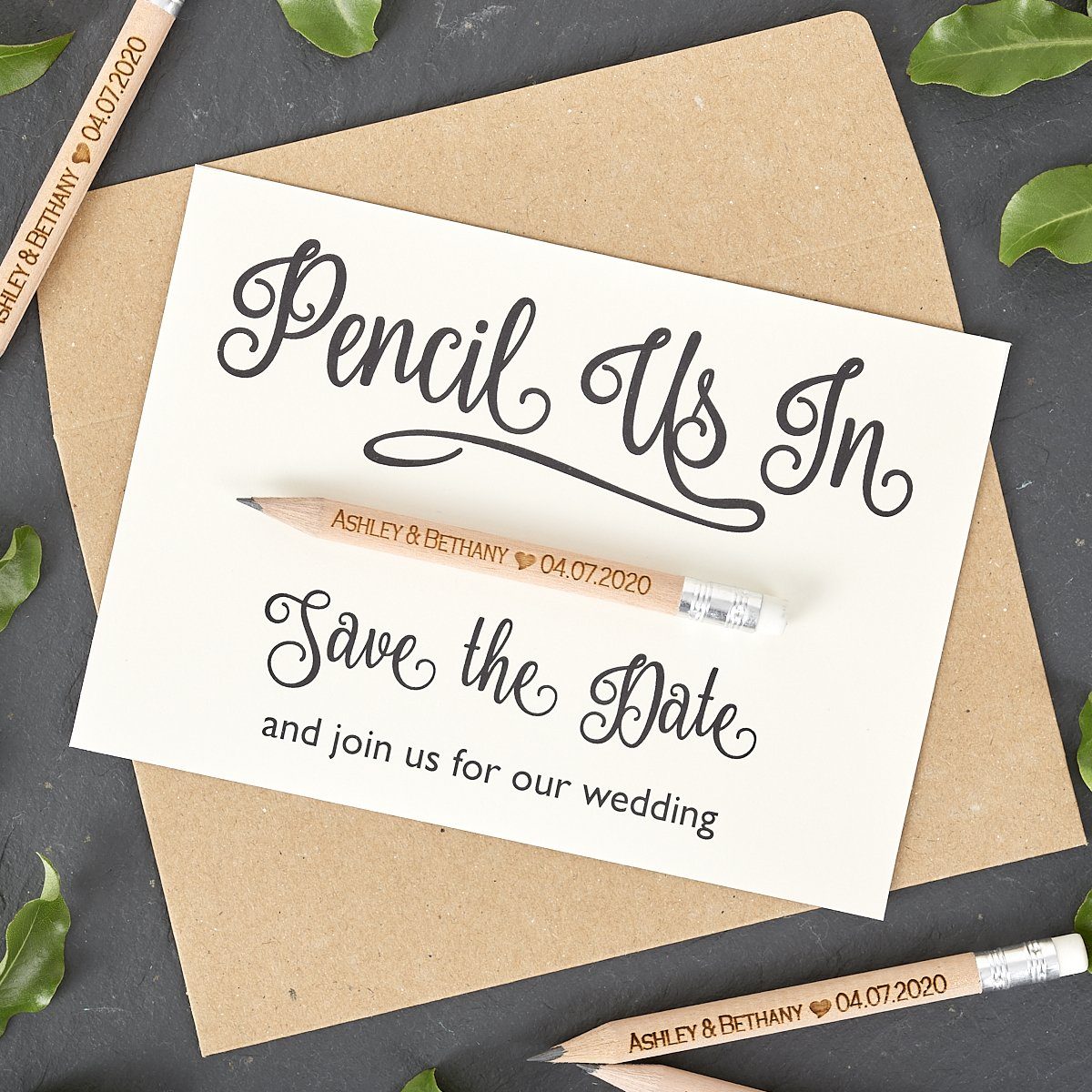 Save The Date Pencils - Pencil Us In Invitations | Save The Date Pencils | Optional Backing Cards & Envelopes