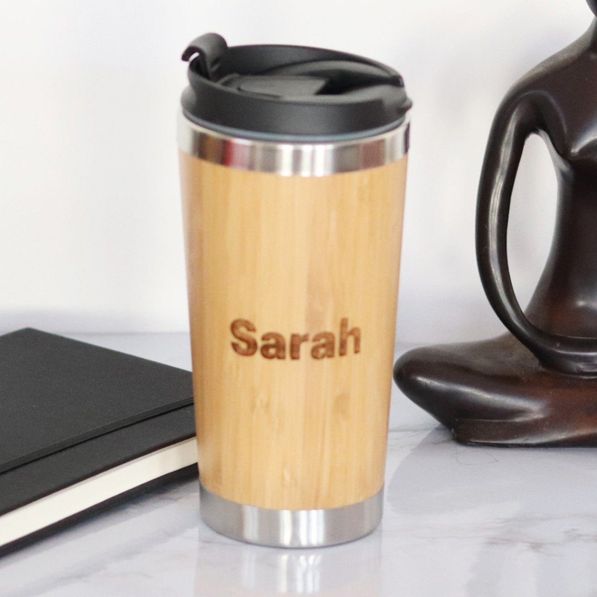 Water Bottle - Personalised Insulated Bamboo Travel Mug