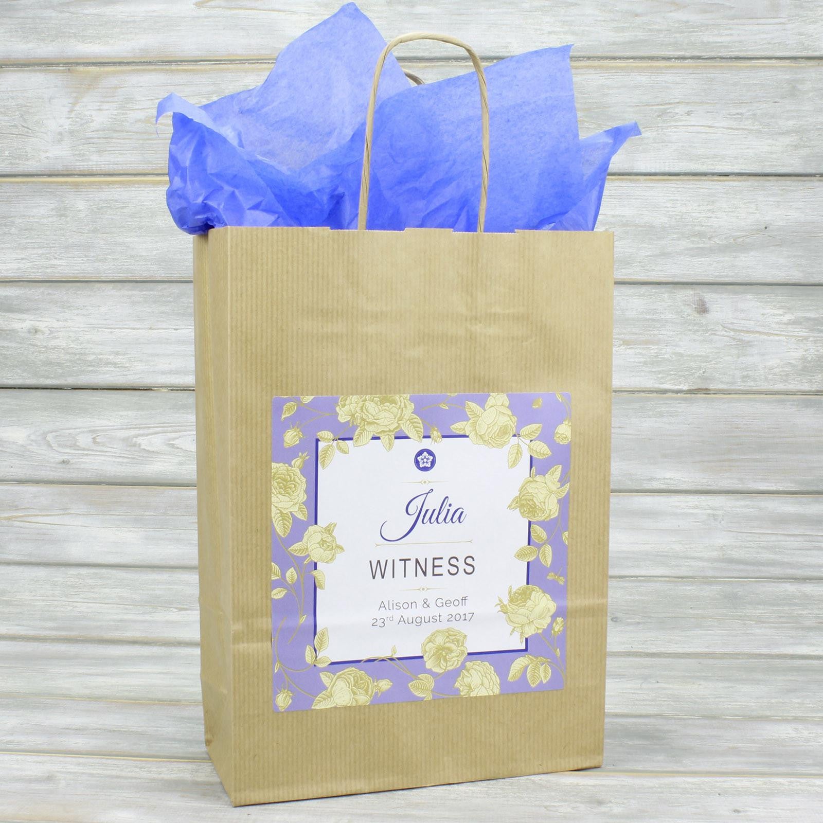 Wedding Favour Bag - Personalised Wedding Favour Vintage Brown Gift Bag - Gold Roses