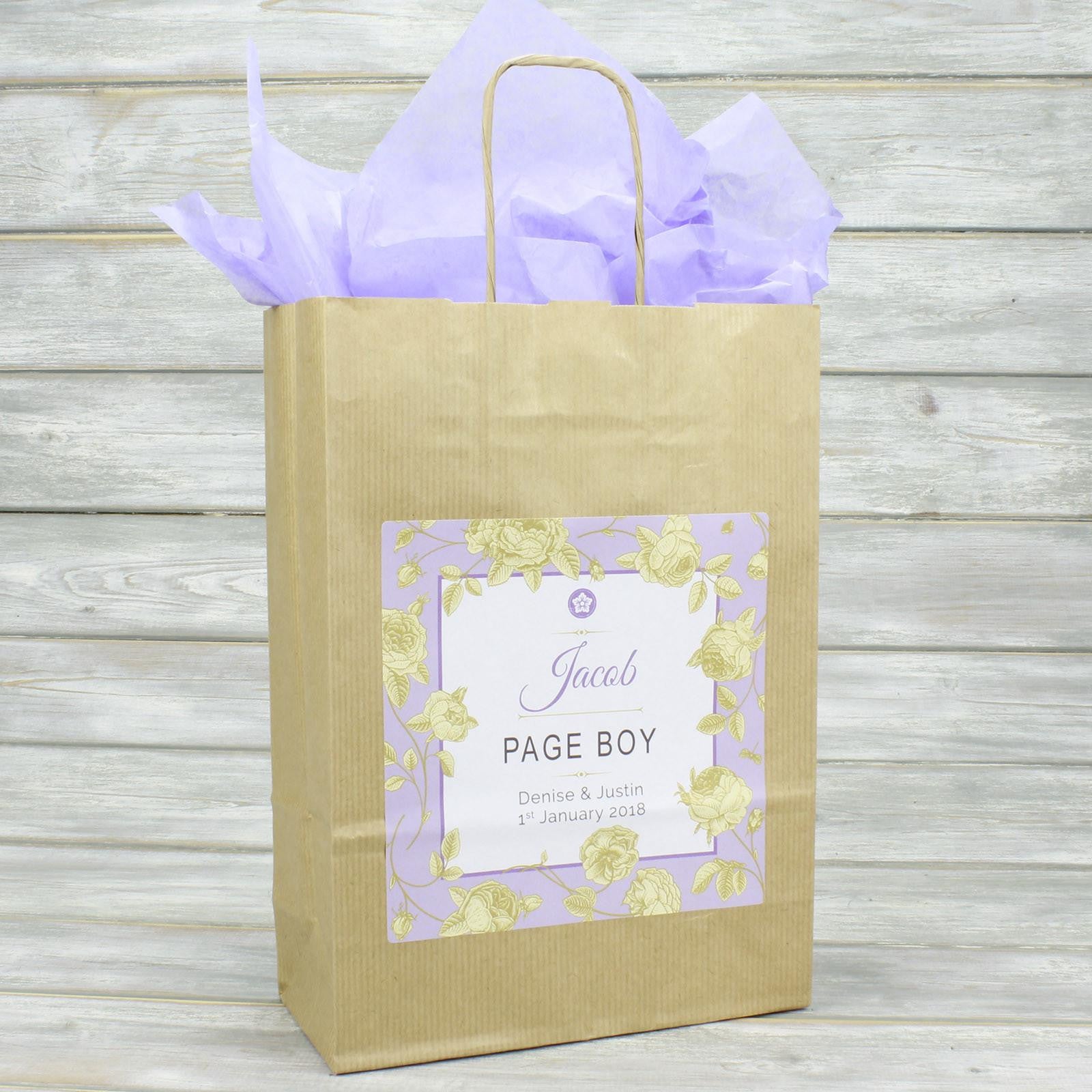 Wedding Favour Bag - Personalised Wedding Favour Vintage Brown Gift Bag - Gold Roses