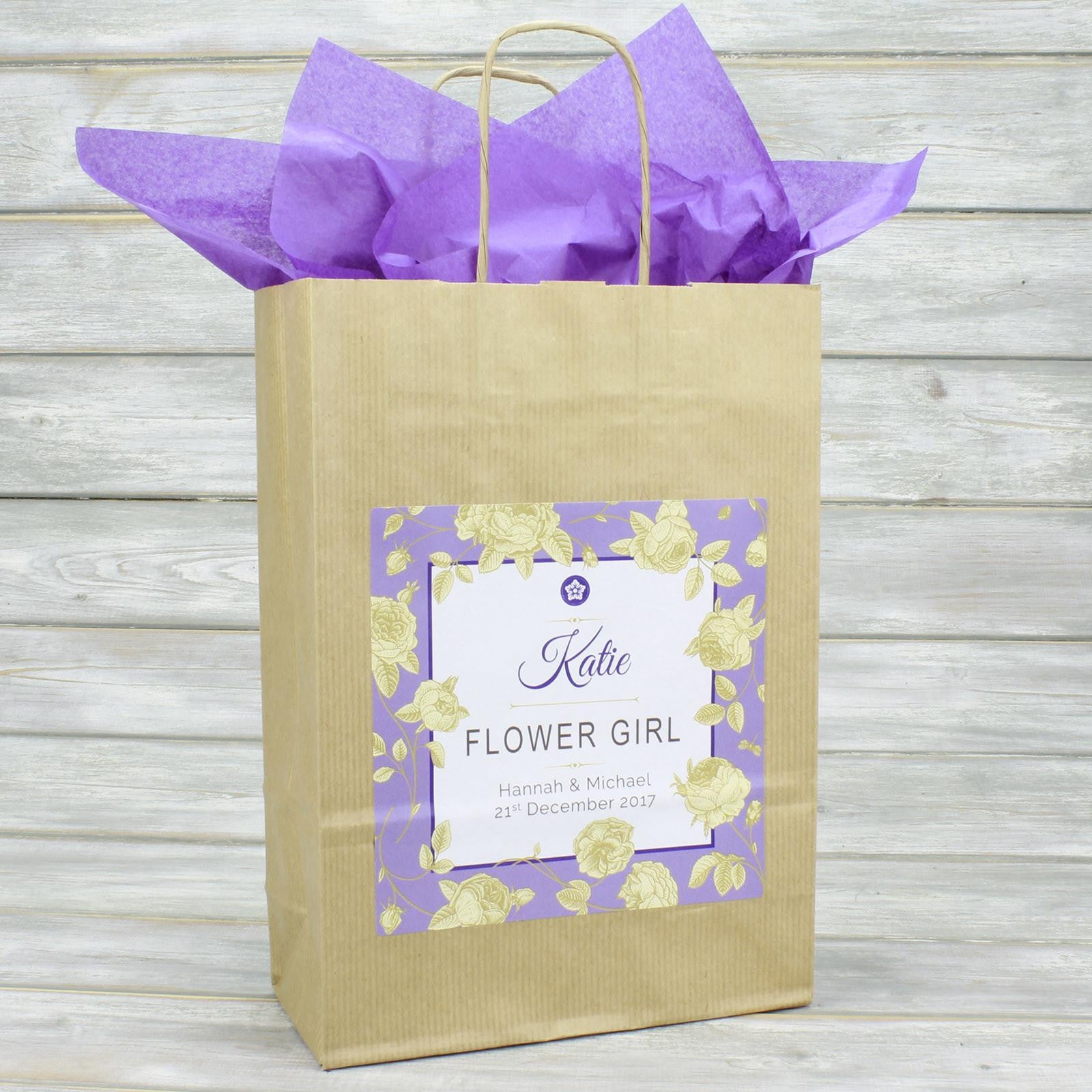 Wedding Favour Bag - Personalised Wedding Favour Vintage Brown Gift Bag - Gold Roses