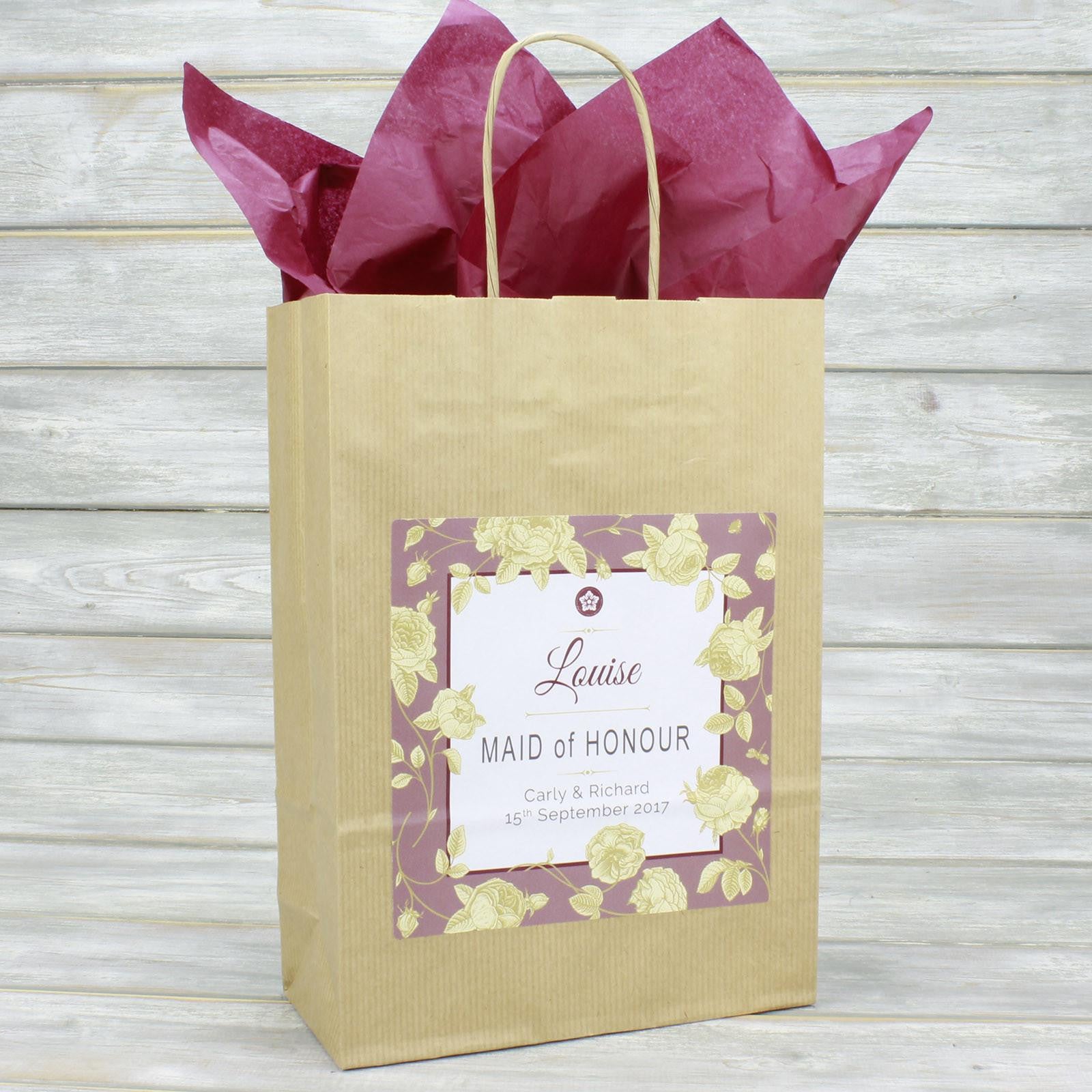 Wedding Favour Bag - Personalised Wedding Favour Vintage Brown Gift Bag - Gold Roses