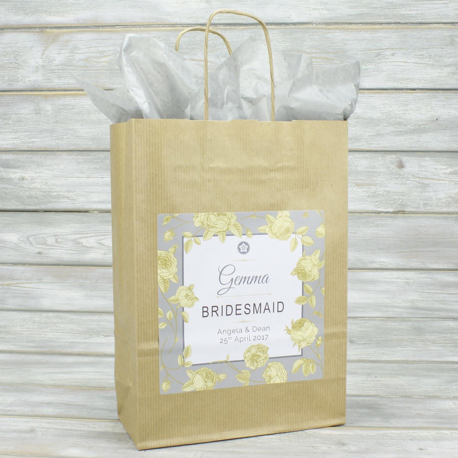Wedding Favour Bag - Personalised Wedding Favour Vintage Brown Gift Bag - Gold Roses