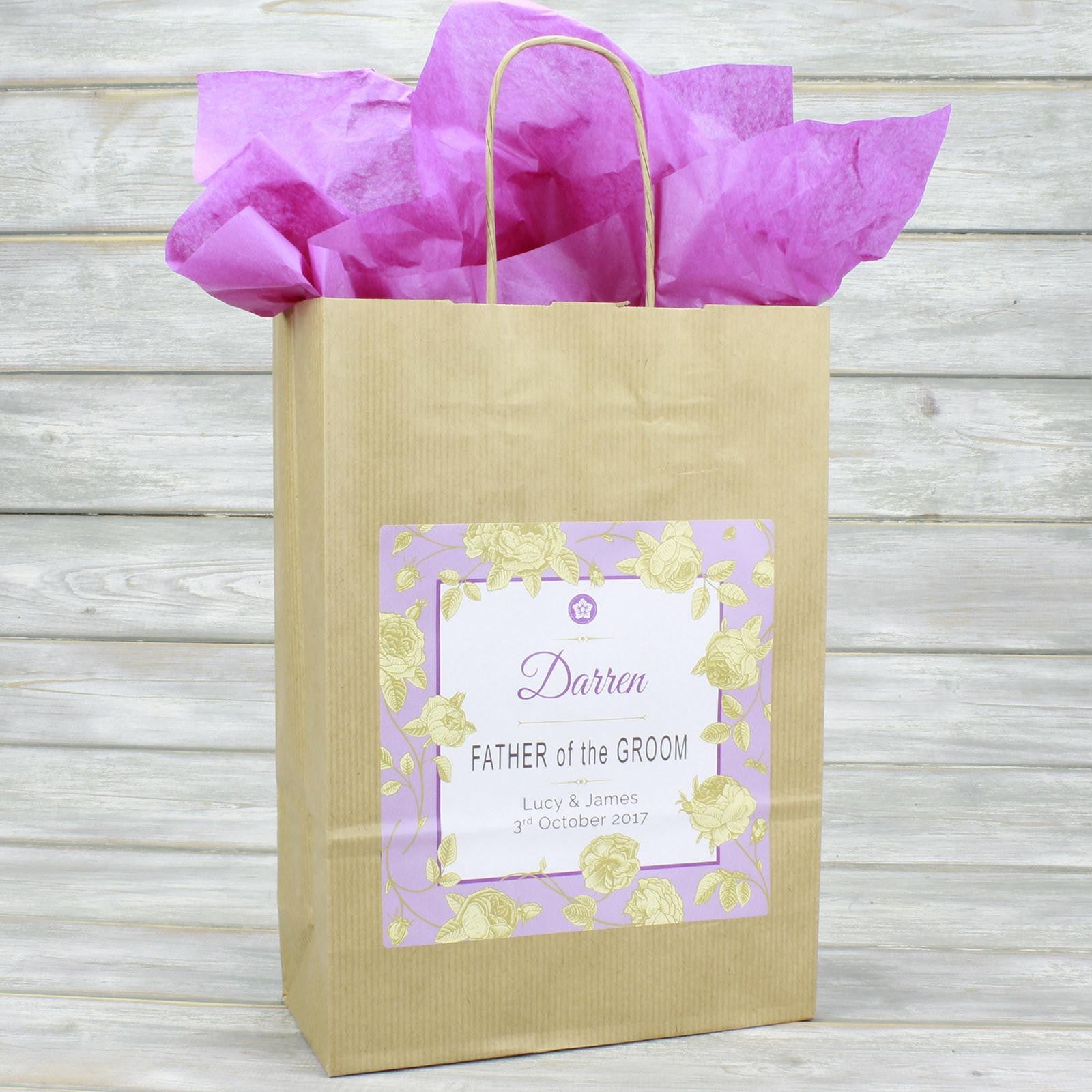 Wedding Favour Bag - Personalised Wedding Favour Vintage Brown Gift Bag - Gold Roses