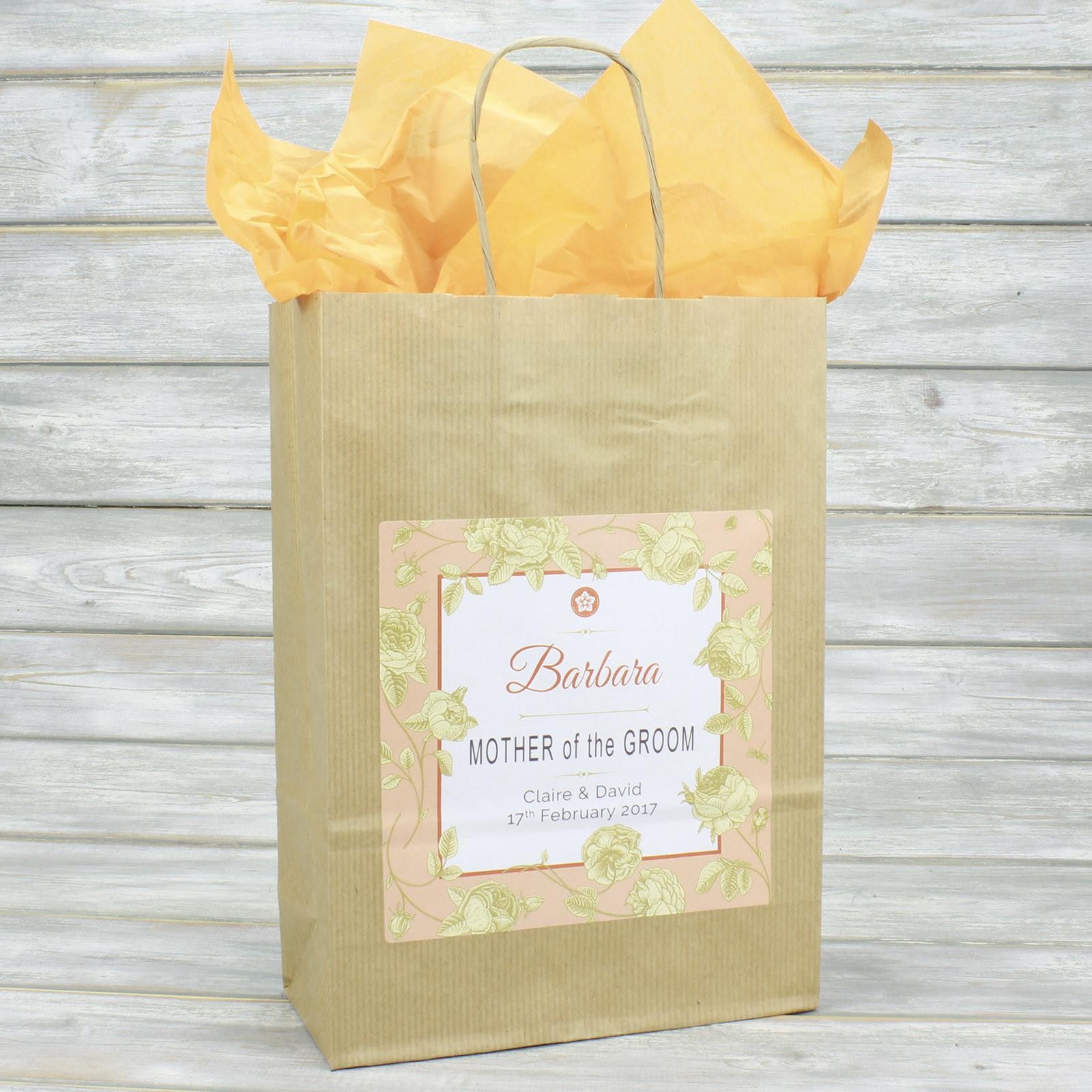 Wedding Favour Bag - Personalised Wedding Favour Vintage Brown Gift Bag - Gold Roses