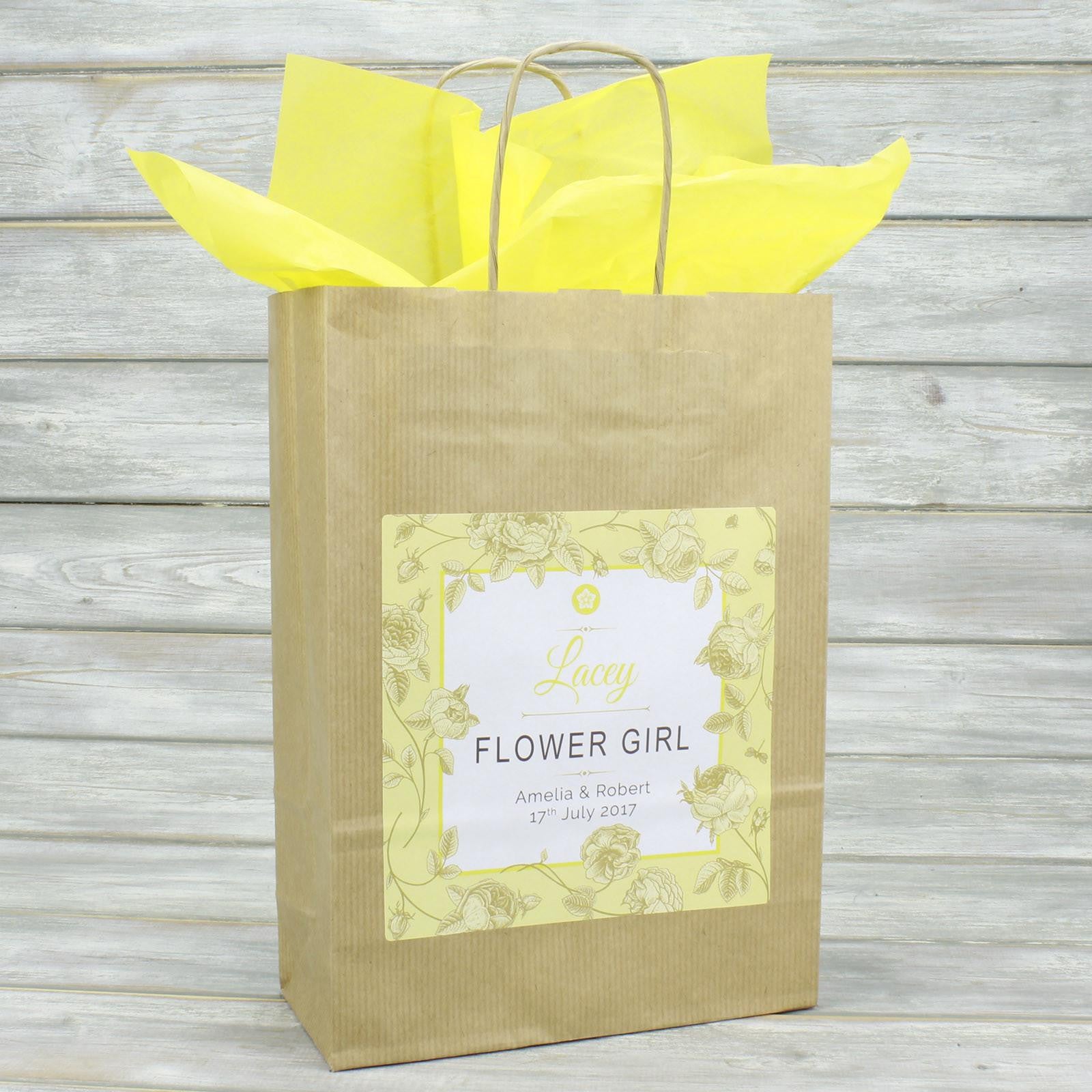 Wedding Favour Bag - Personalised Wedding Favour Vintage Brown Gift Bag - Gold Roses