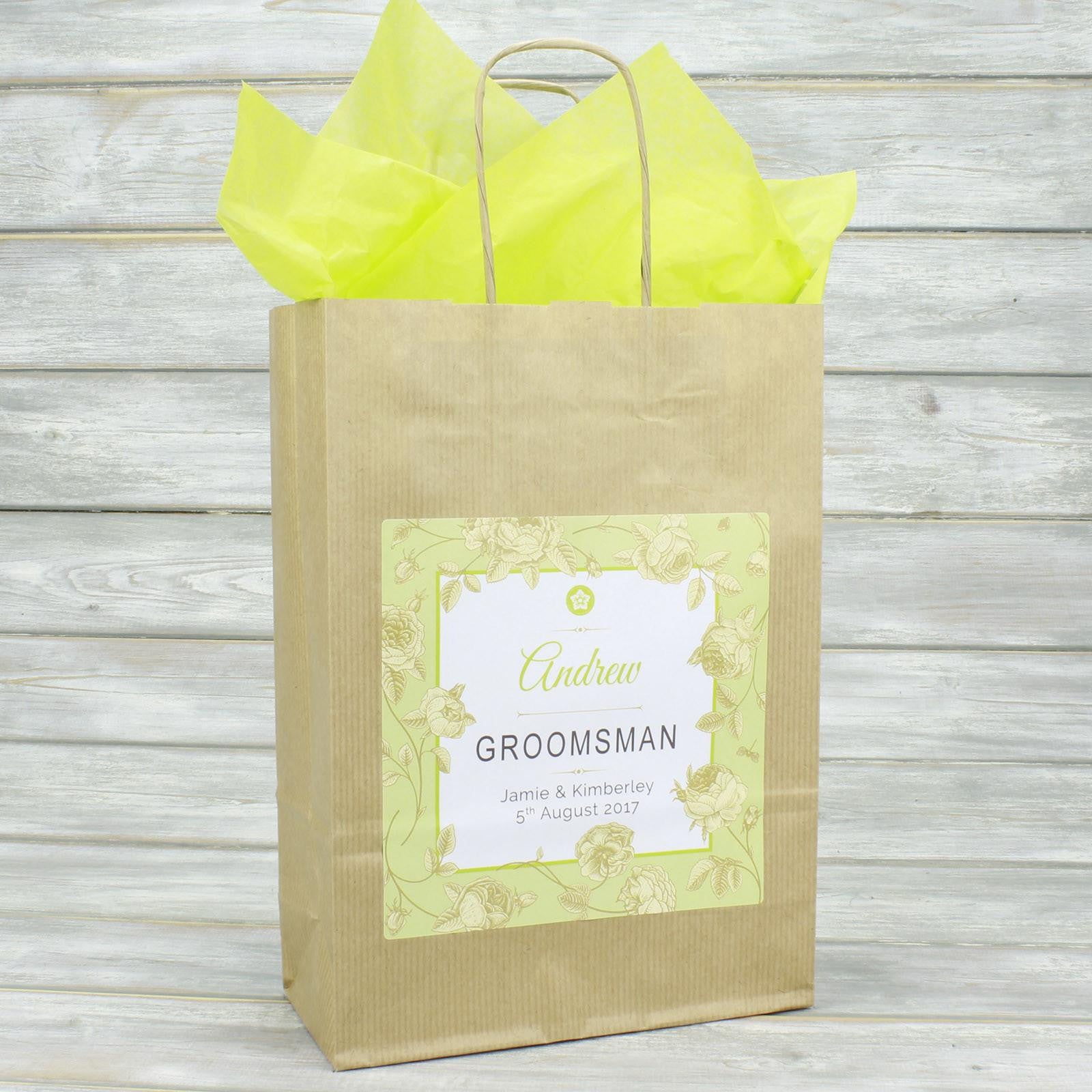 Wedding Favour Bag - Personalised Wedding Favour Vintage Brown Gift Bag - Gold Roses